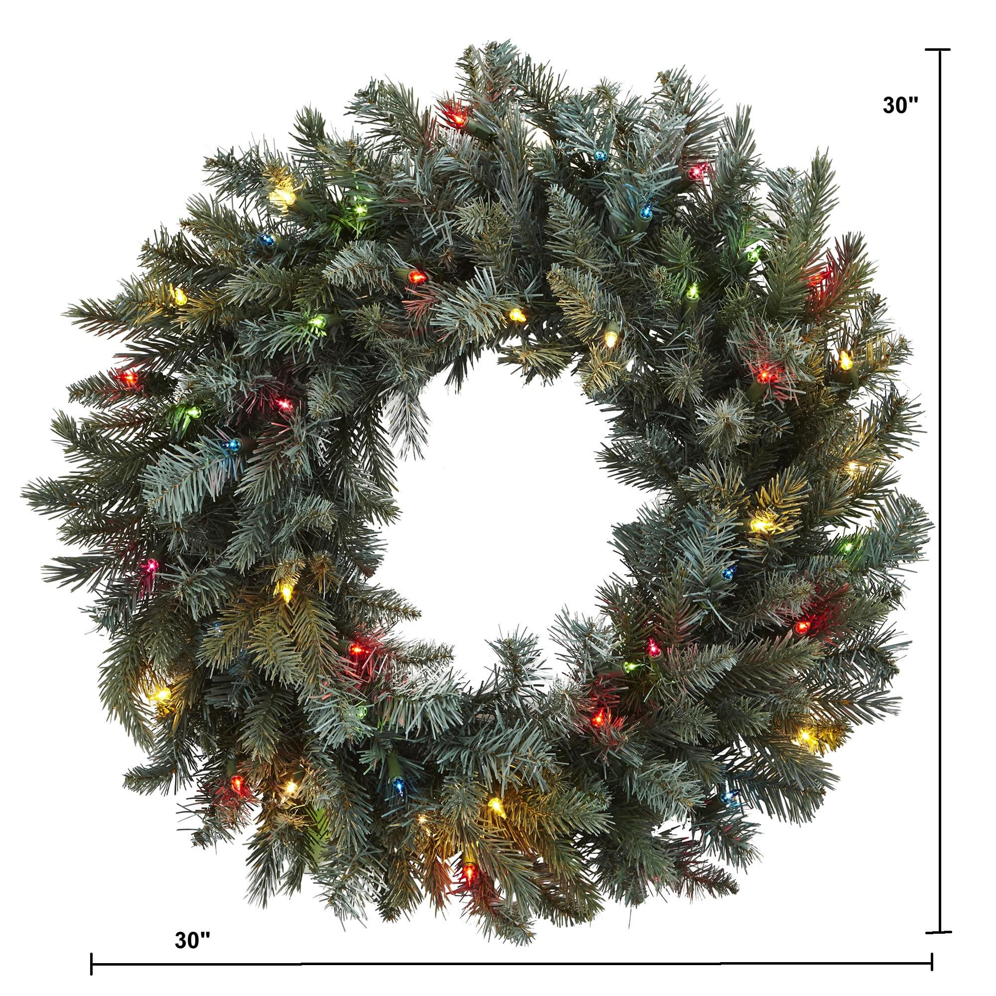 Nearly Natural 30" Pre-lit Pine Artificial Christmas Wreath: Indoor Holiday Decor with 50 Lights