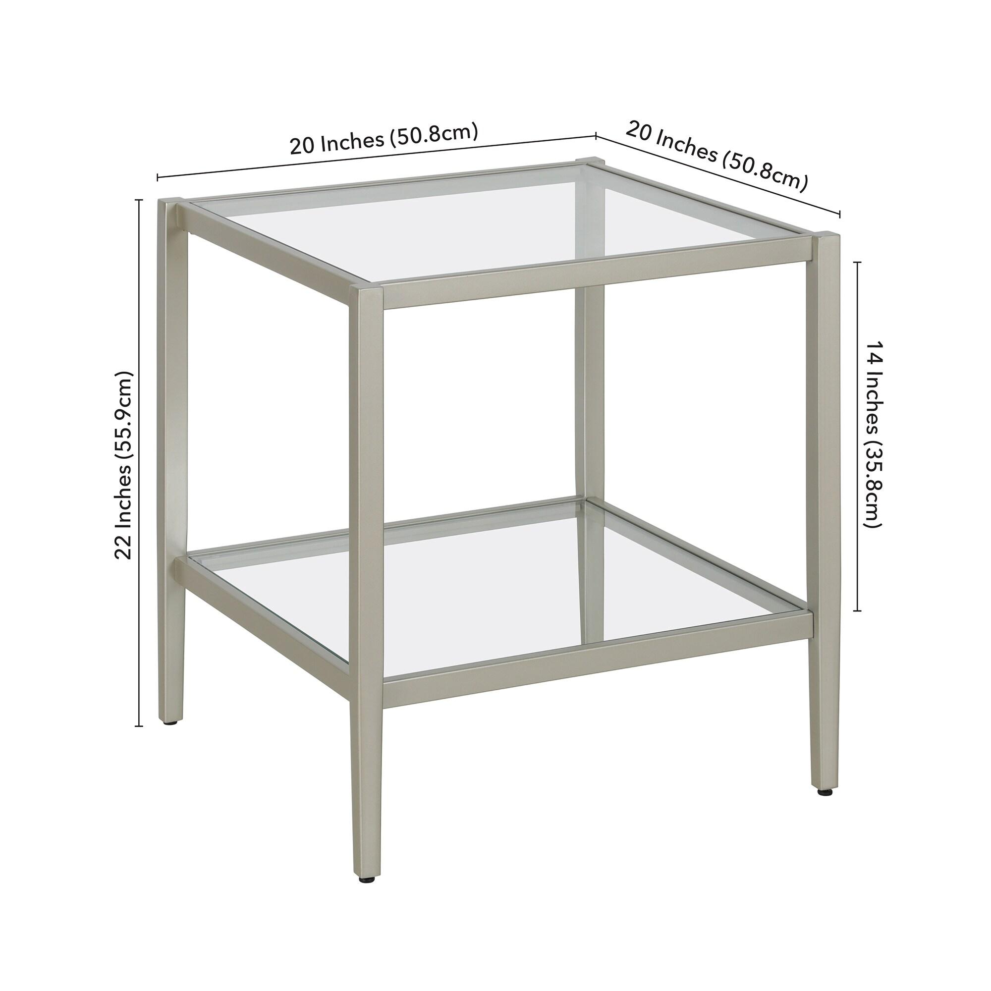 Evelyn&Zoe Hera 20" Wide Square Side Table with Glass Shelf, Satin Nickel