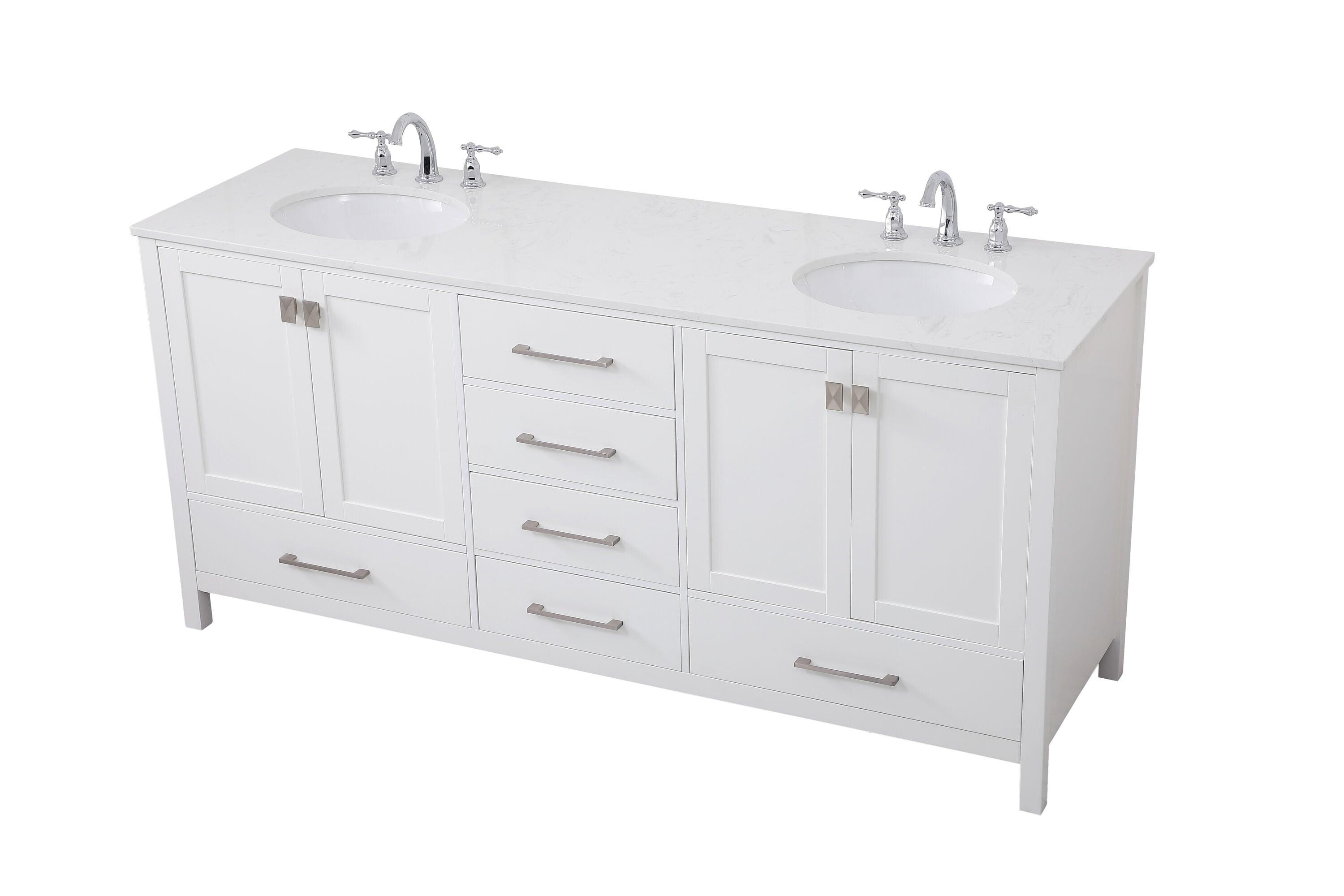 Elegant Decor Tocador de Baño Doble Irene de 72" de Madera Maciza y Piedra en Blanco
