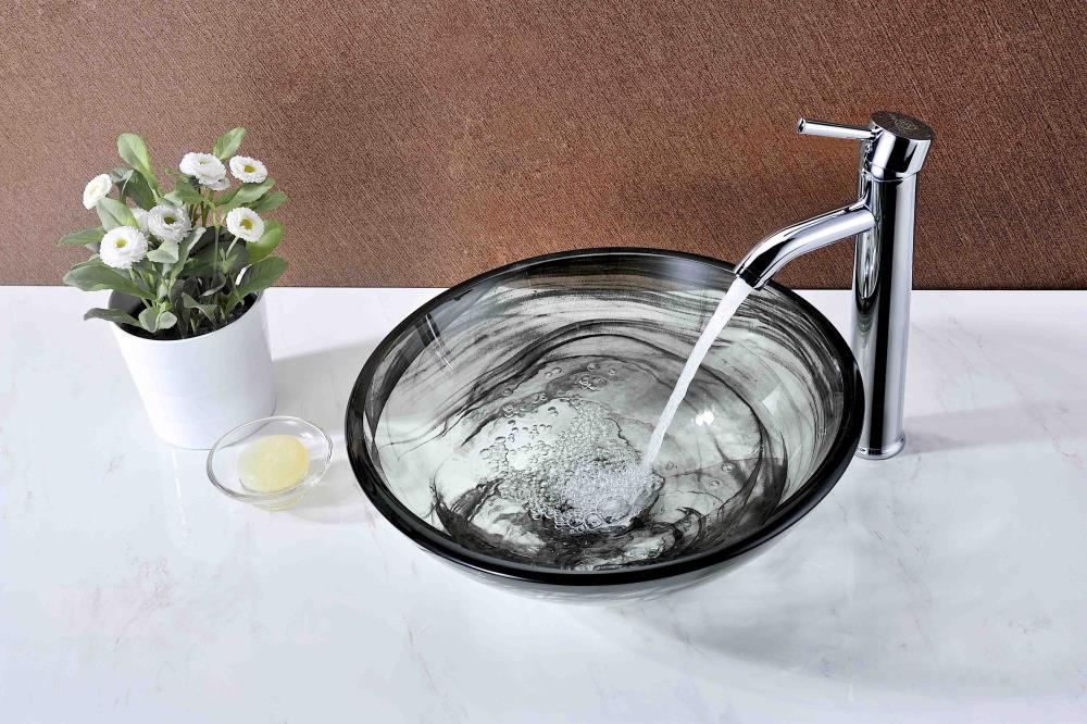 ANZZI Verabue 16.5'' Clear/Gray Tempered Glass Circular Bathroom Sink