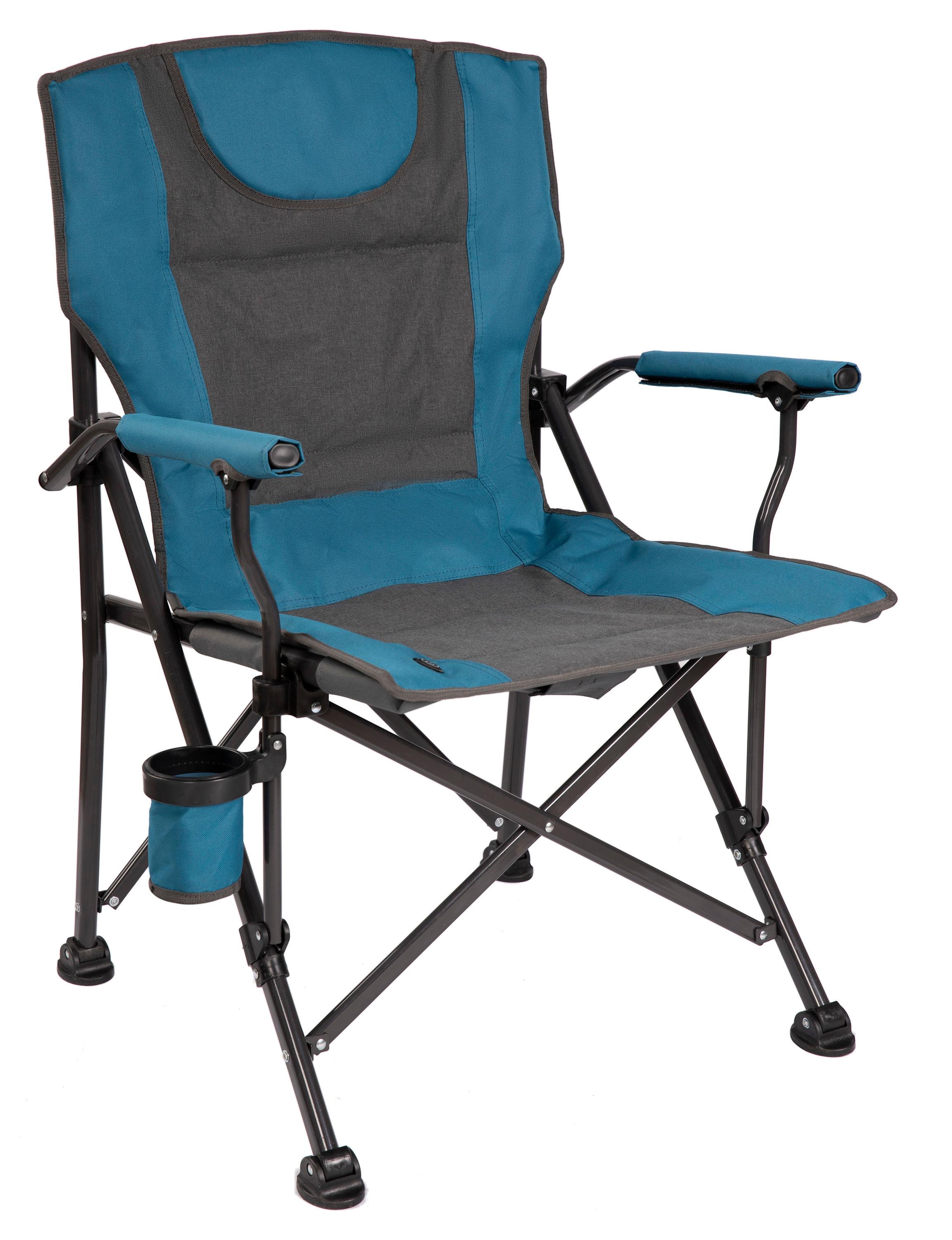 Luxury Heated Portable Camp Chair - Blue/Grey - Great for Camping, Sports and the Beach