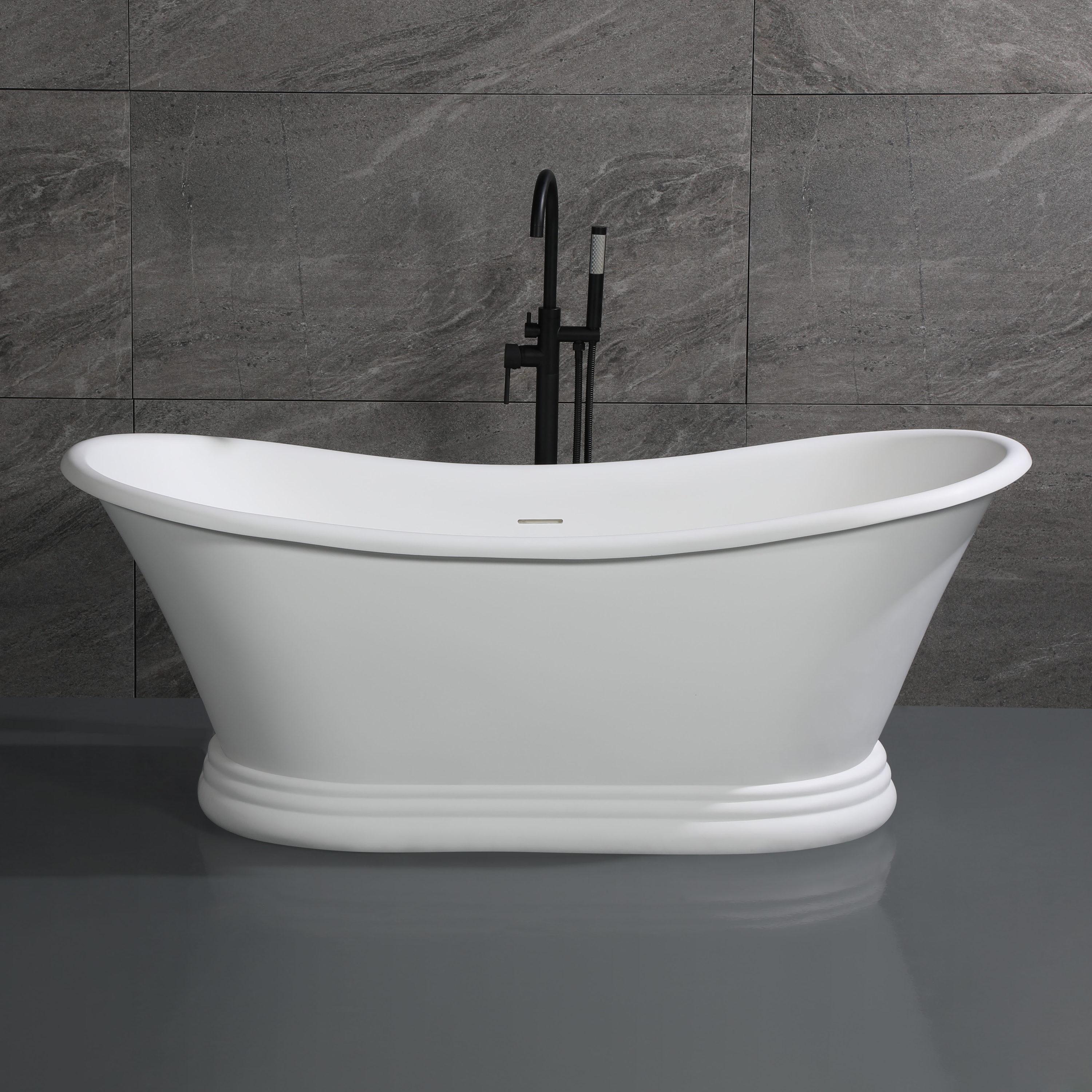 63.4'' x 29.5'' Freestanding Soaking Stone Bathtub