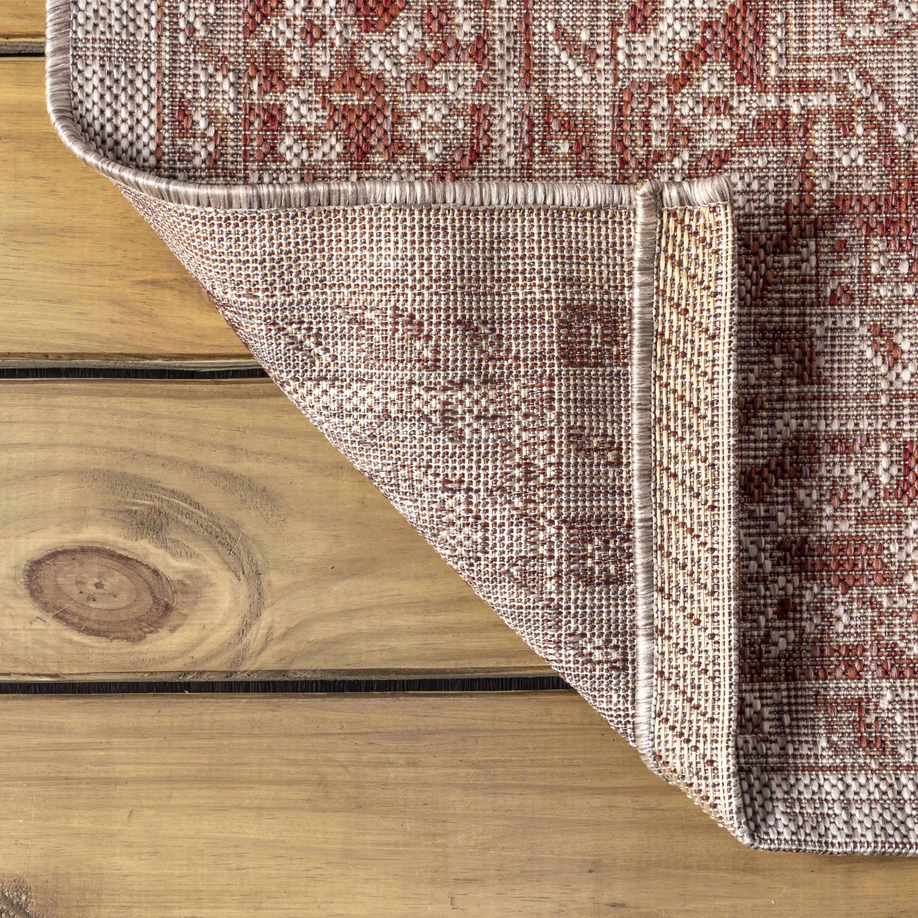 5' Square Rozetta Boho Medallion Textured Weave Indoor/Outdoor Area Rug, Red/Taupe - JONATHAN Y