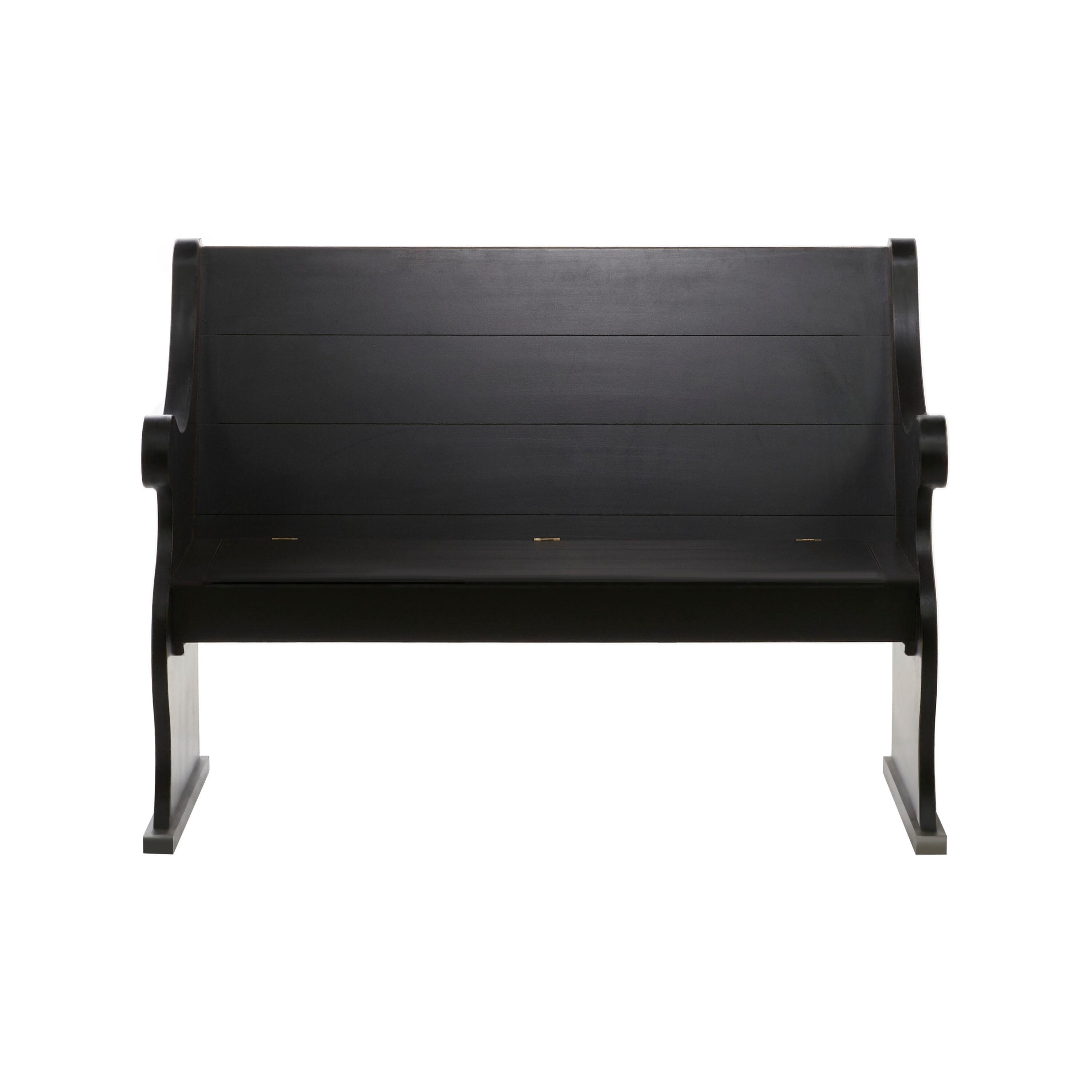 DecMode Wood Storage Bench with Scrolled Armrests, Black