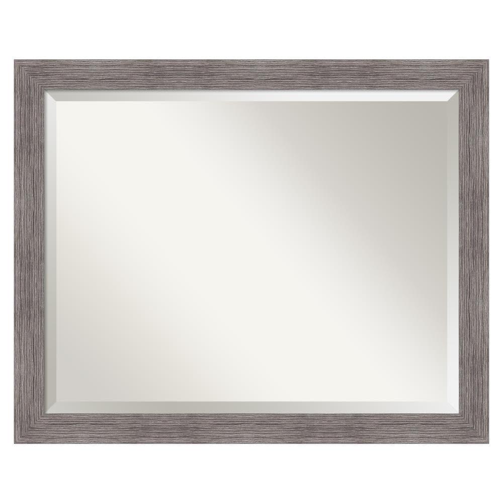 31" x 25" Pinstripe Narrow Framed Bathroom Vanity Wall Mirror Gray - Amanti Art: Beveled, Polystyrene Frame, Wall Mount