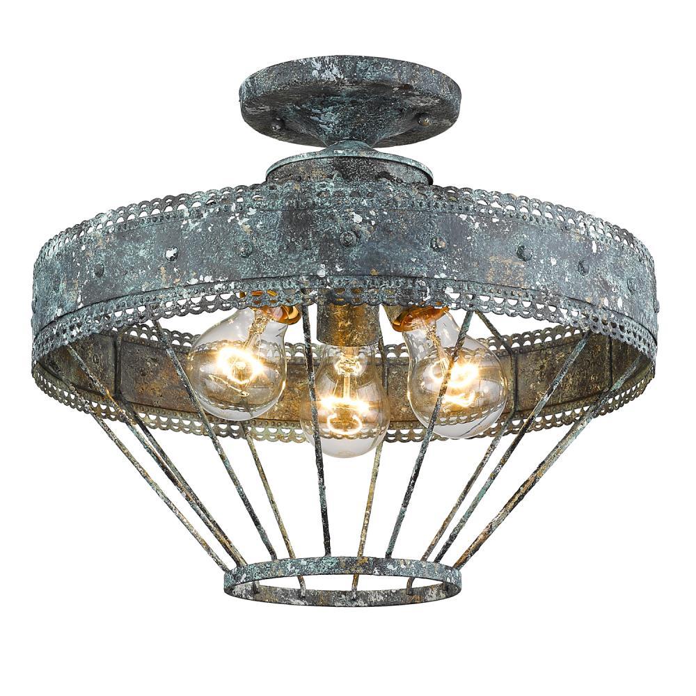 Golden Lighting Ferris 3-Light Semi-flush in Blue Verde Patina