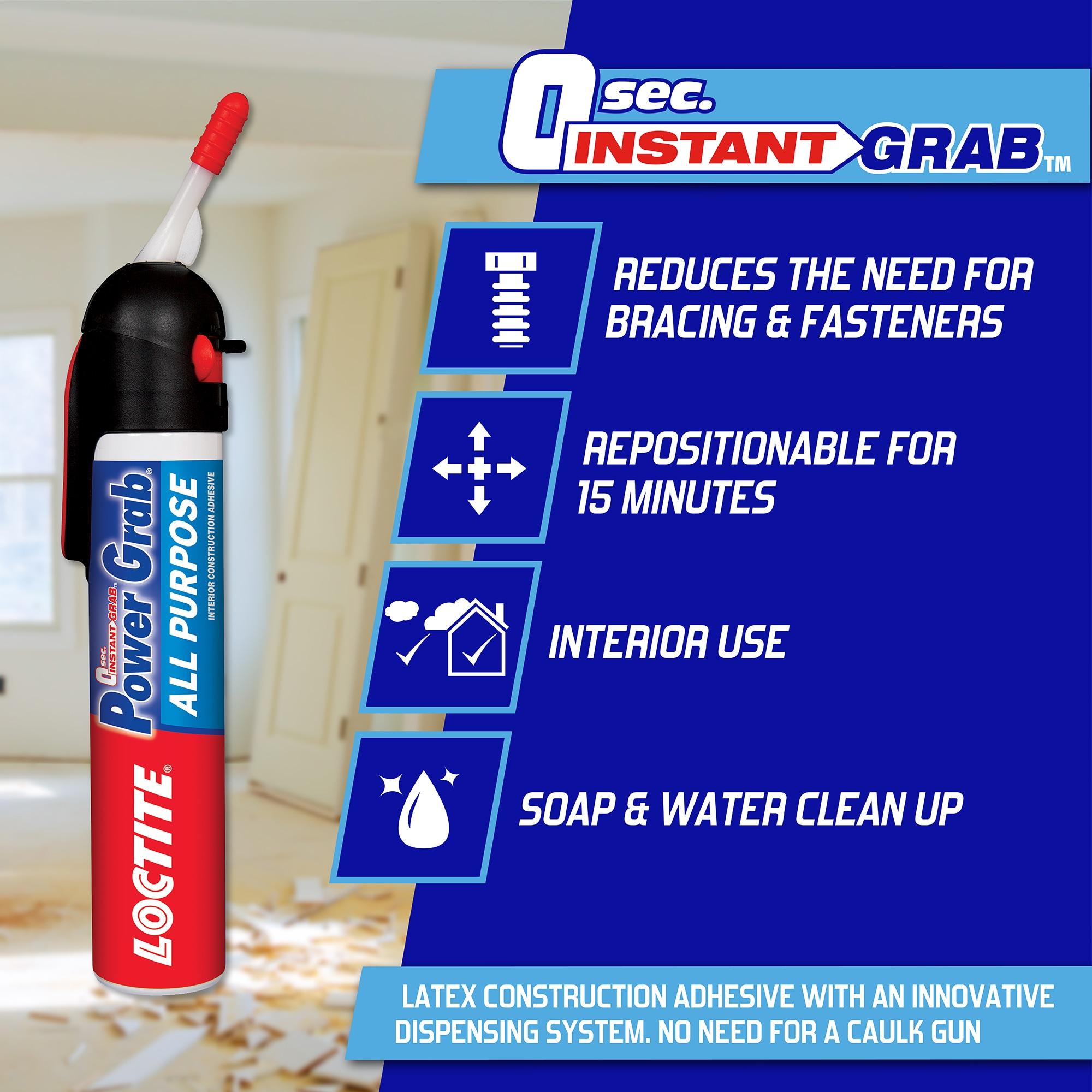 Loctite Power Grab Construction Adhesive All Purpose, Pack of 1, White 7.5 fl oz Pressure Pack