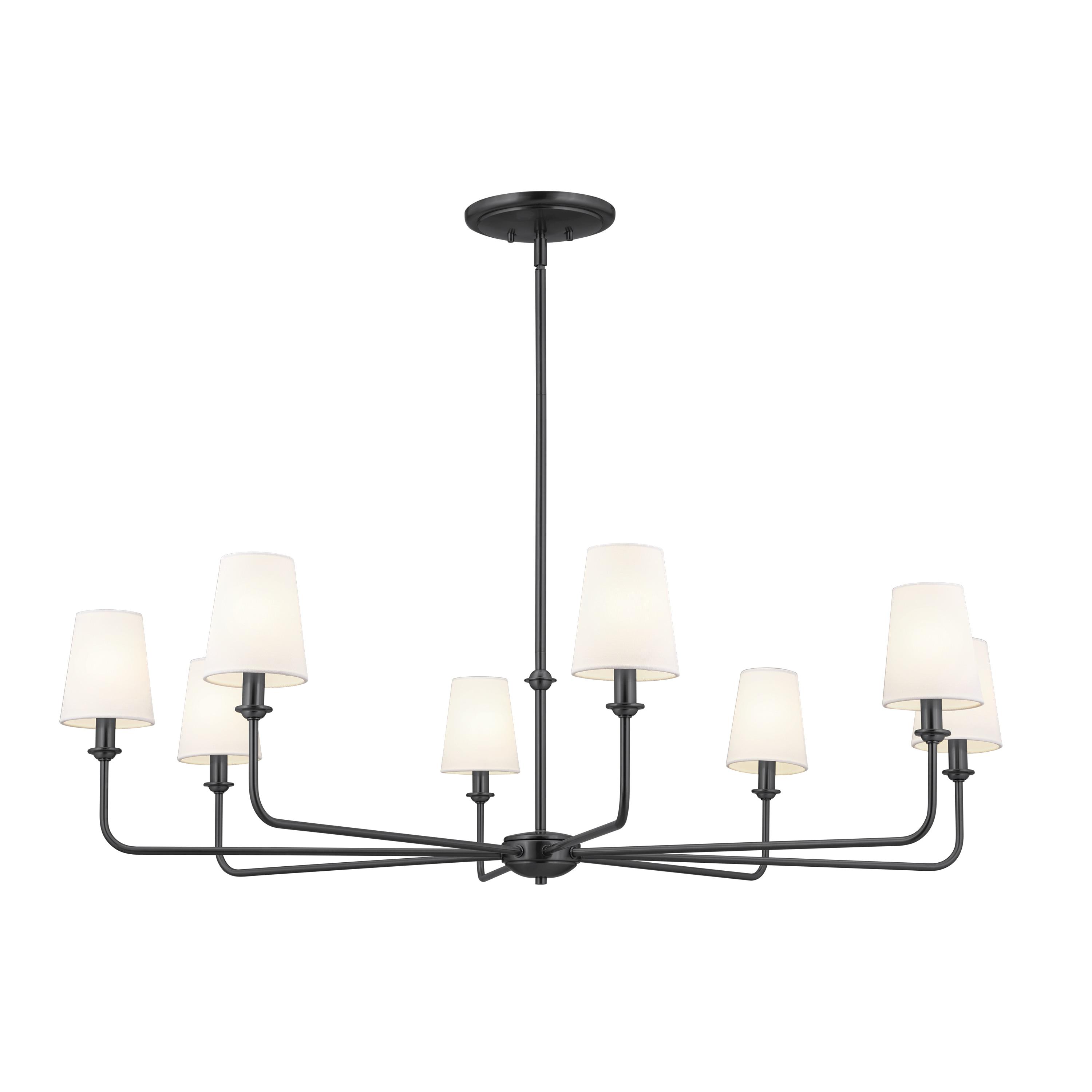 Classic 8 Light Chandelier with White Linen Shades