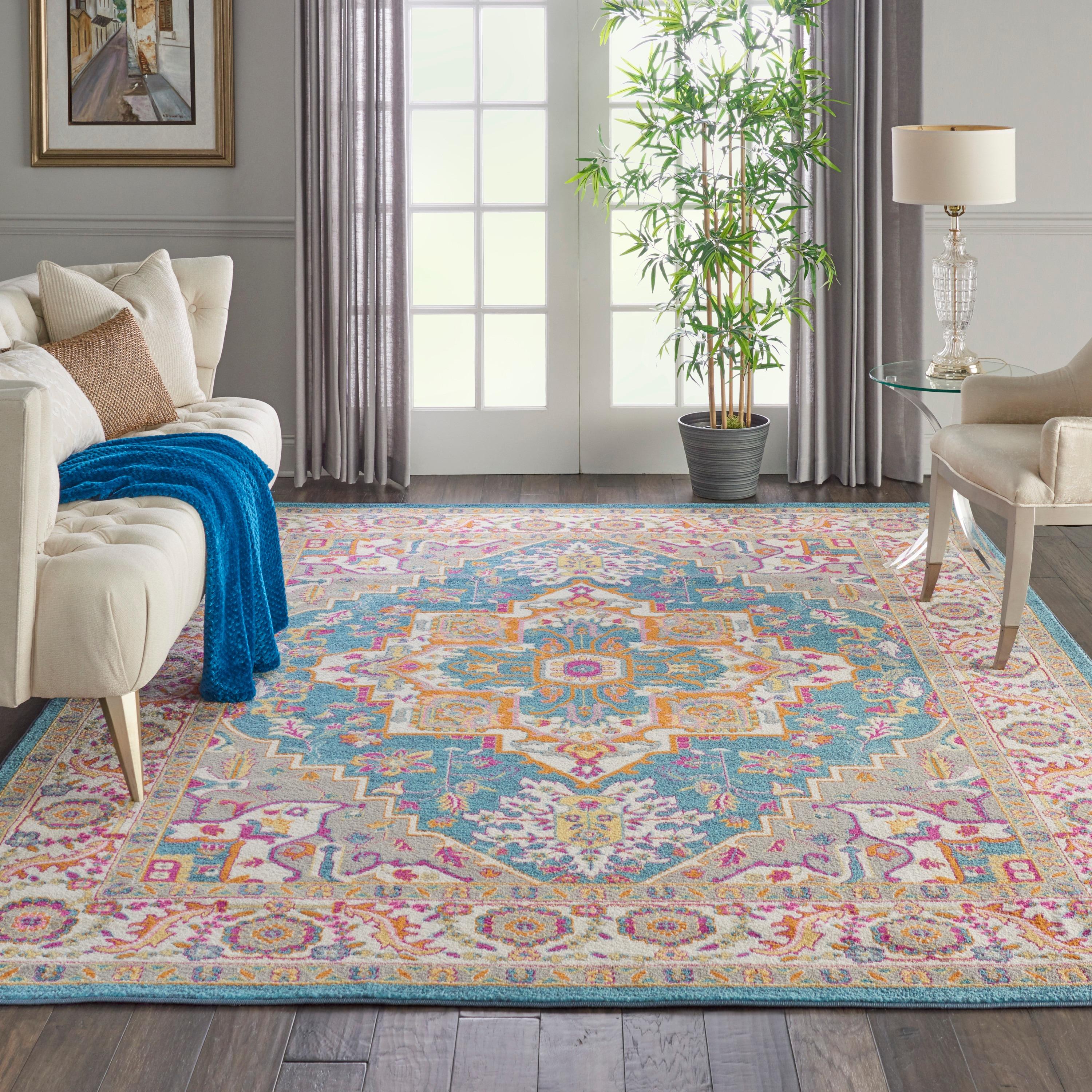 Nourison Passion Colorful Center Medallion Indoor Area Rug Teal Multicolor 6'7" x 9'6"