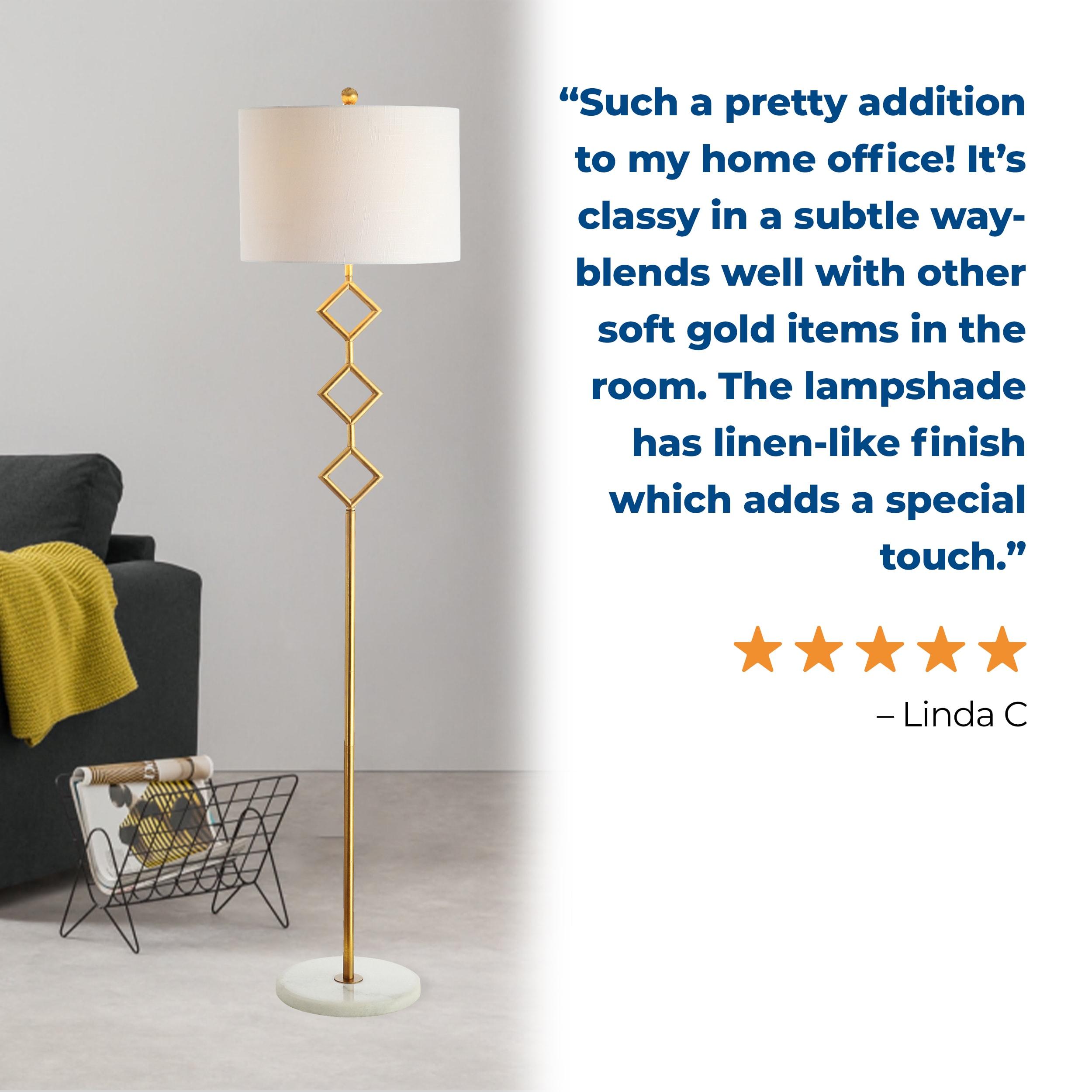 JONATHAN Y Diamante 61.5" Modern Gilt Metal with Marble Based LED Floor Lamp, Gold/White, JYL1083A