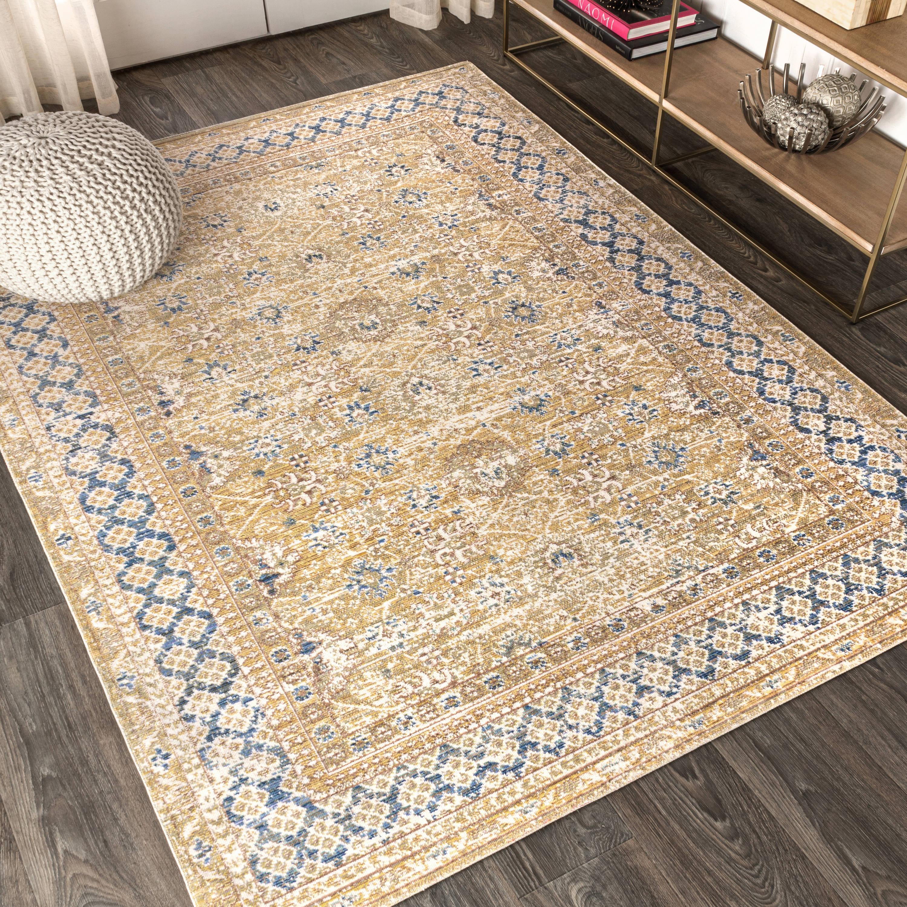 4'x6' Stirling English Country Argyle Area Rug, Blue/Gold - JONATHAN Y