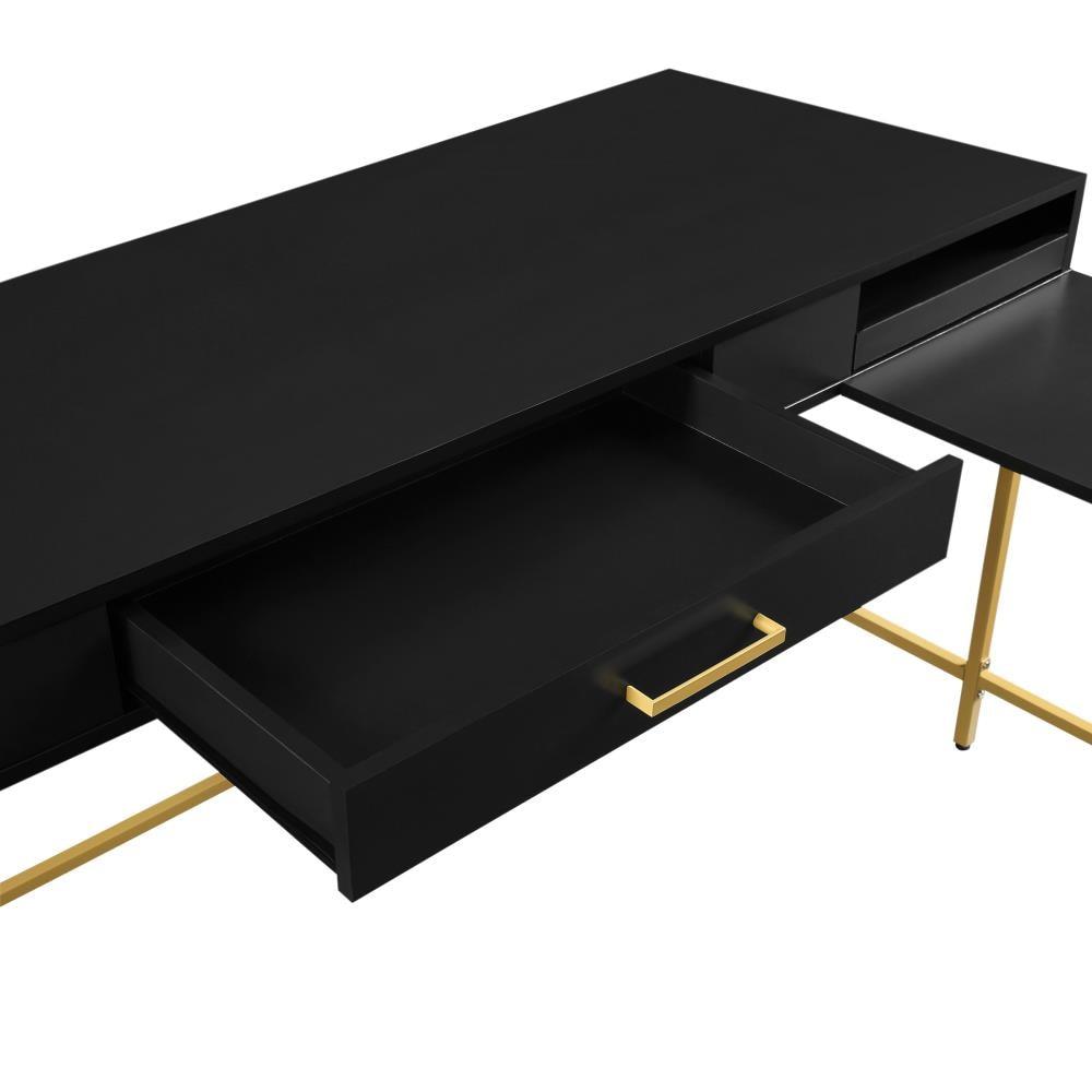 Modern Life L Shaped Desk Black - OSP Home Furnishings: Home Office Furniture with Storage Drawer & Power Tray