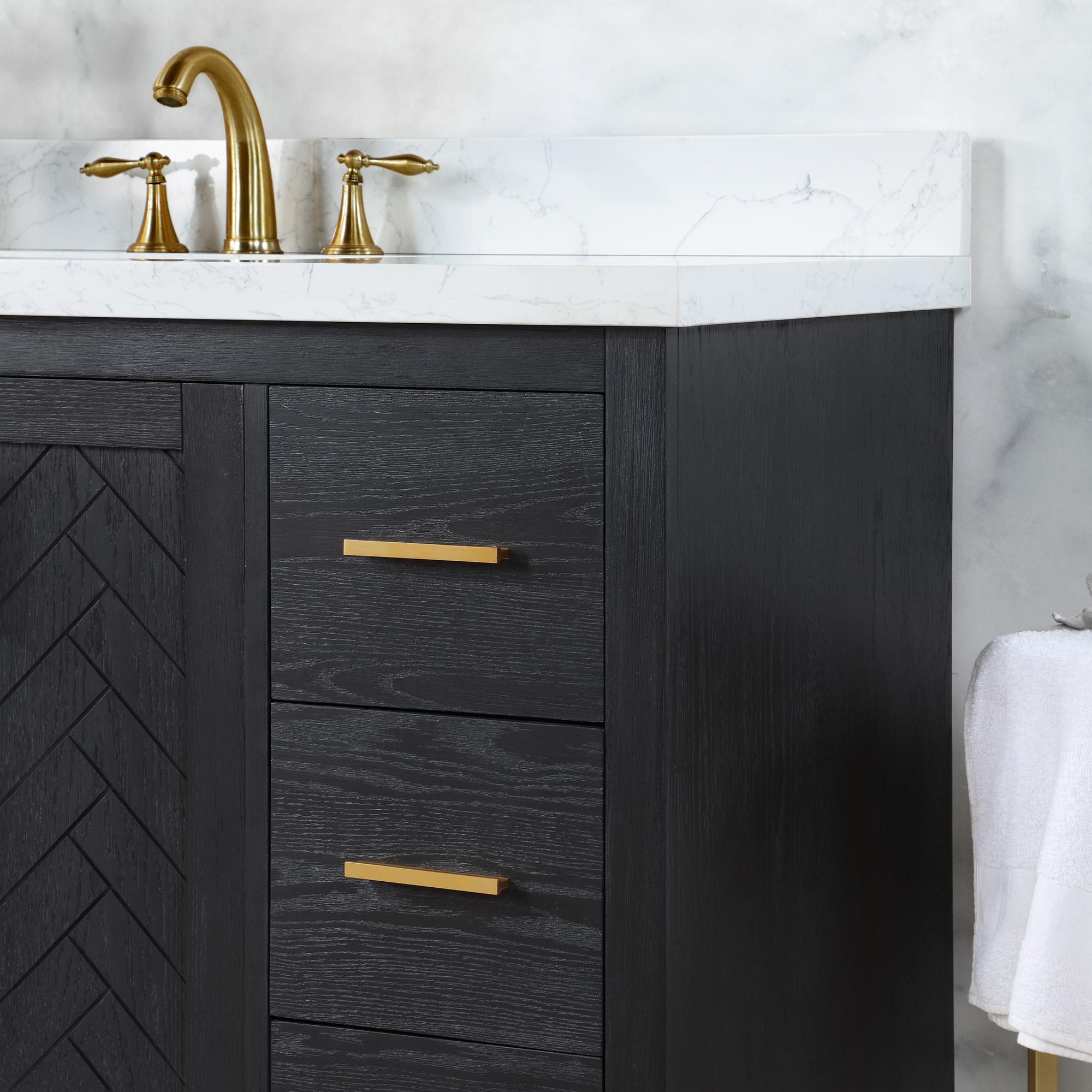 Altair Gazsi Wood Vanity with Composite Stone Top, 84" Black Oak, No Mirror