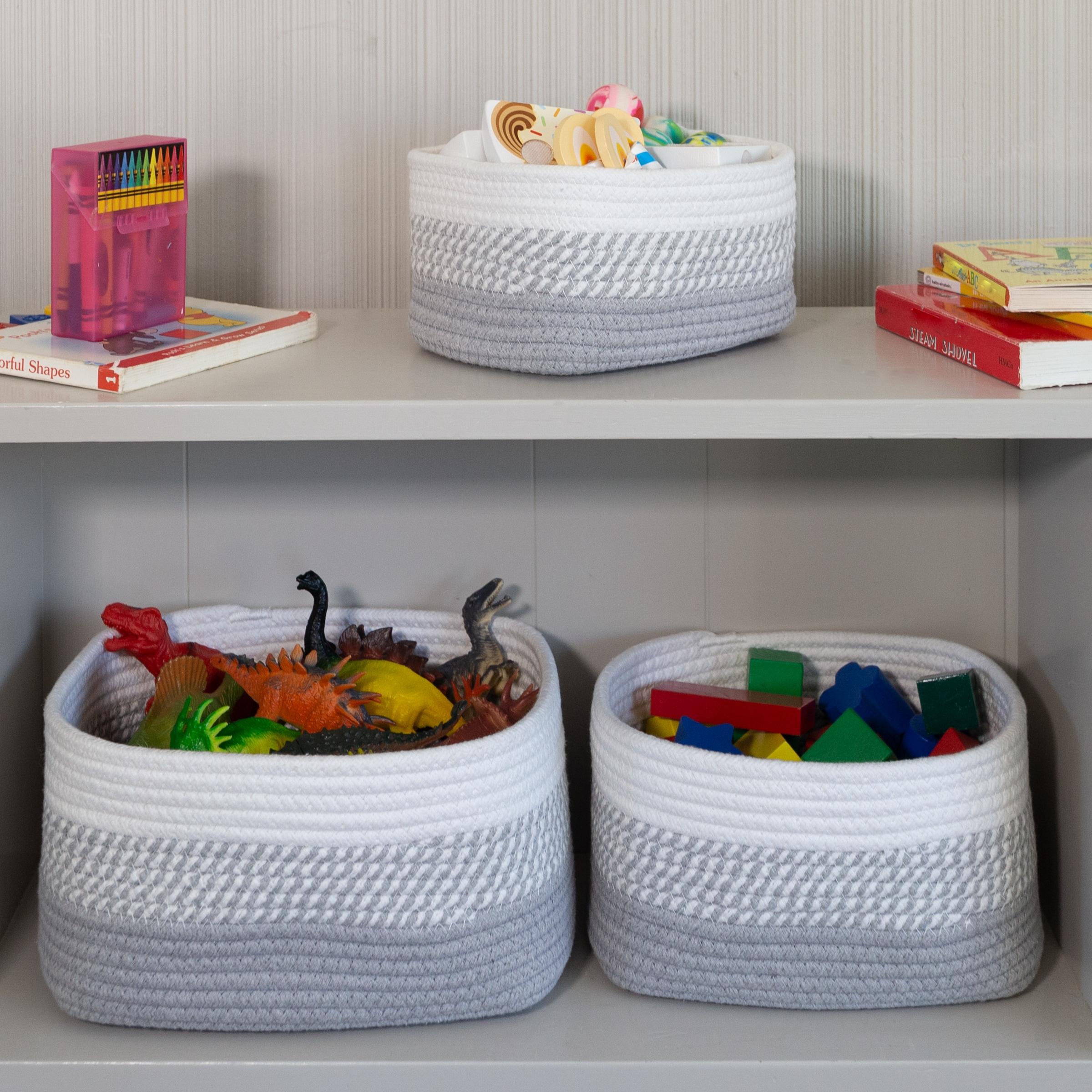 Home-Complete 3pc Storage Basket Set Gray: Cotton Cloth Bins for Shelves, Square Decorative Organizers, Hand Washable
