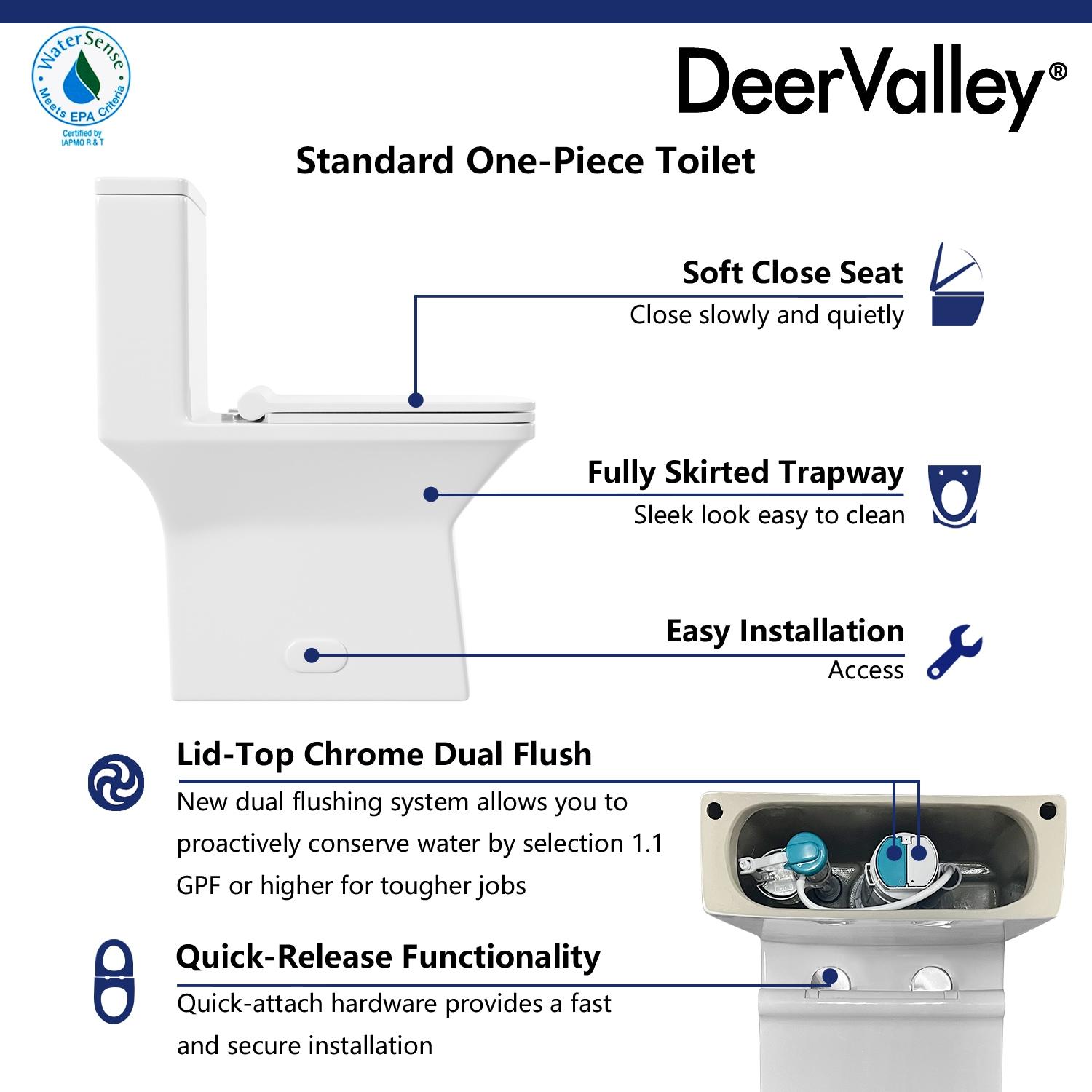 Ace Dual-Flush Square Seat One-Piece Floor Mounted Toilet with White Glazed Surface(Seat Included)