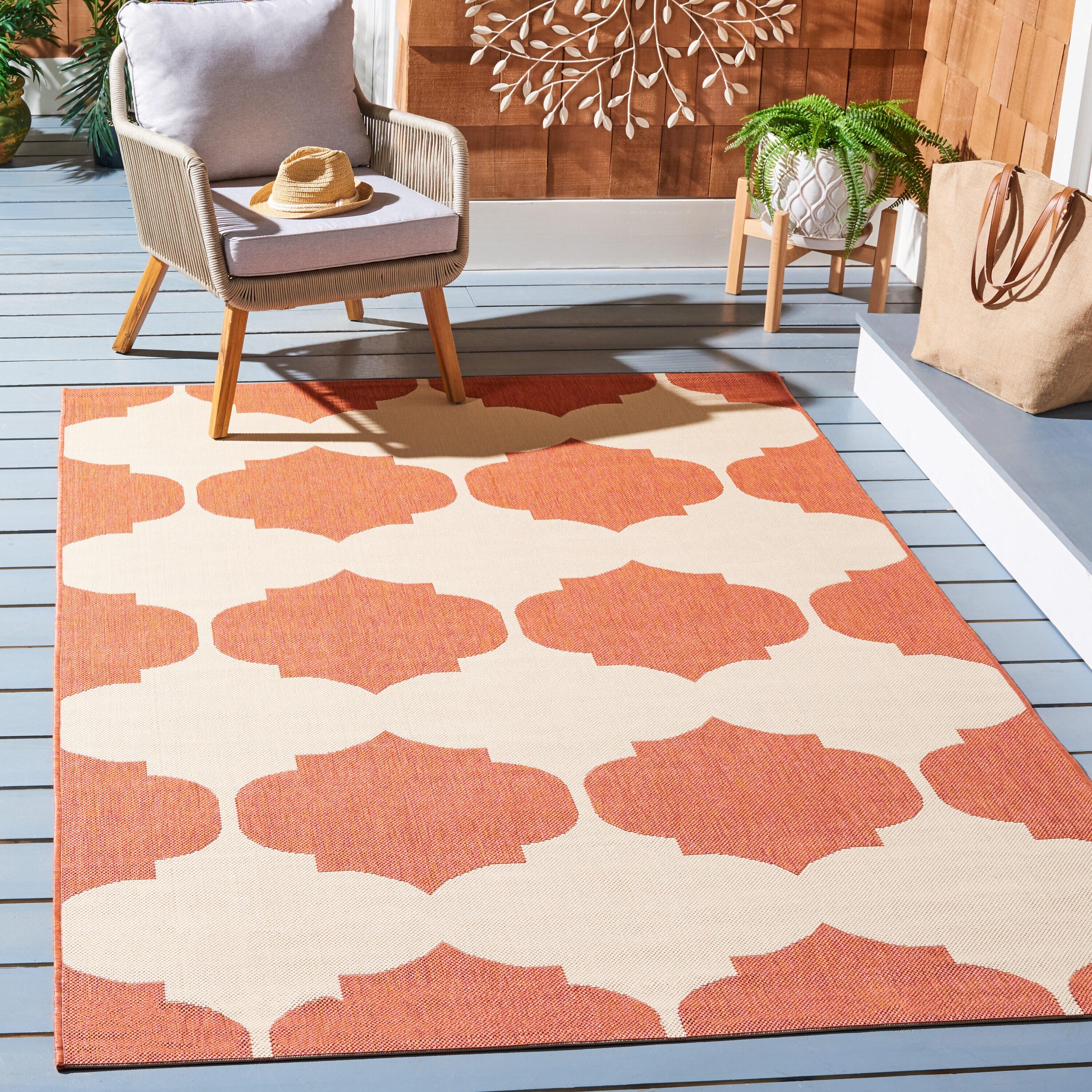 Courtyard CY6162 Power Loomed Indoor and Outdoor Area Rug - Beige/Terracotta - 5'3"x5'3" - Safavieh