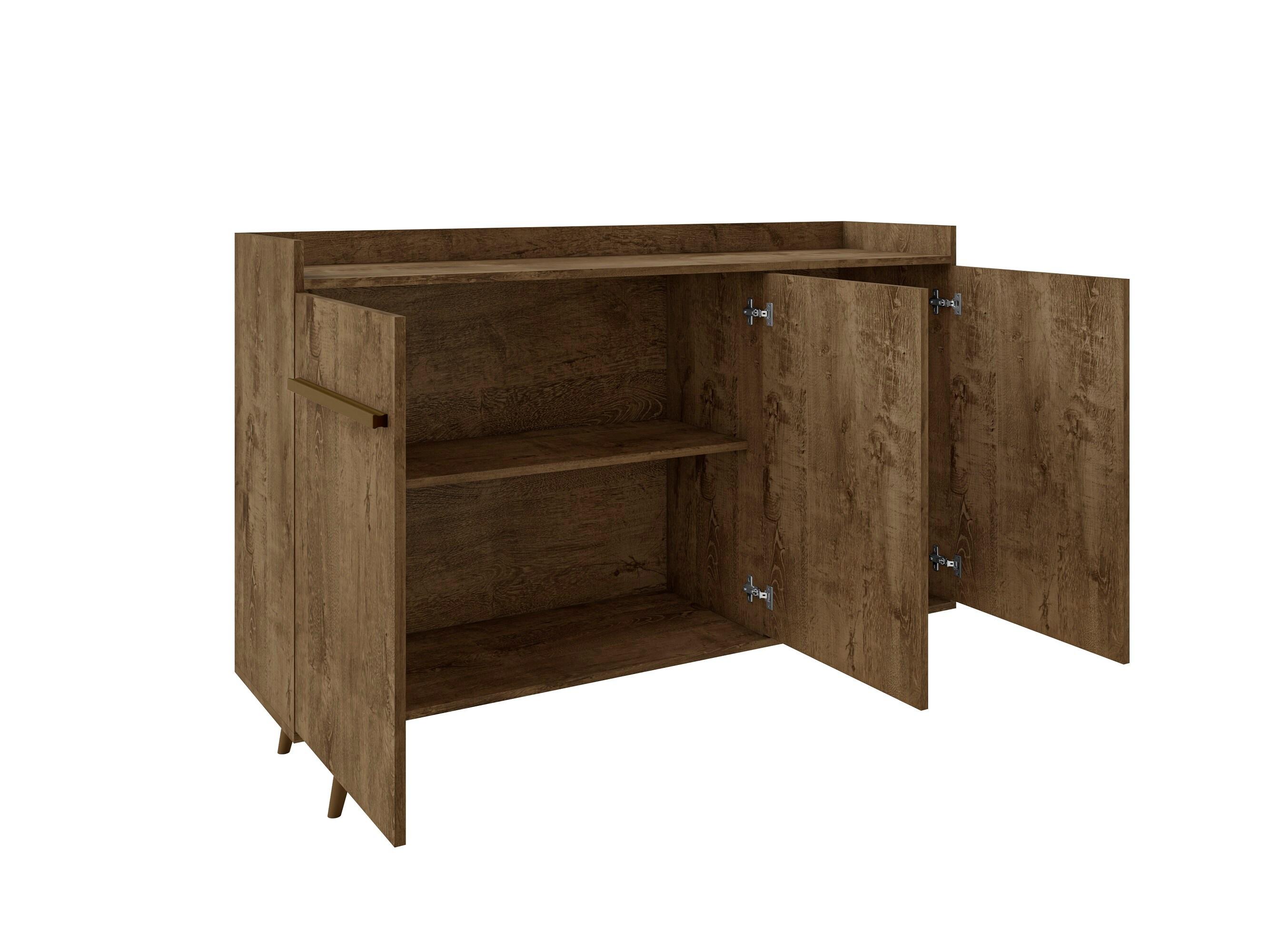 53.54" Bradley Buffet Stand Rustic Brown - Manhattan Comfort: Mid-Century Modern Sideboard, Fixed Shelves