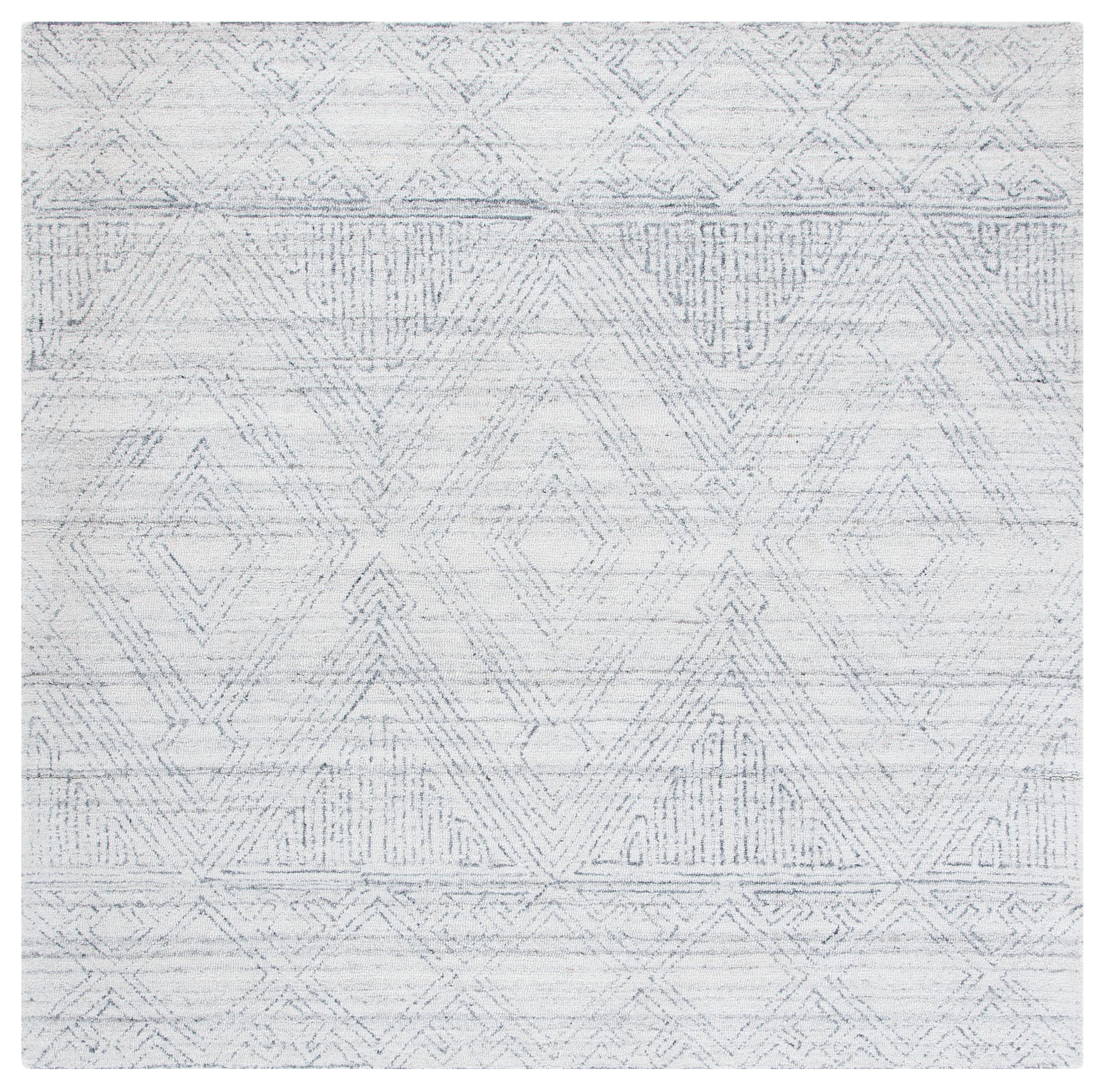 Gray Abstract Handmade Wool Square Area Rug