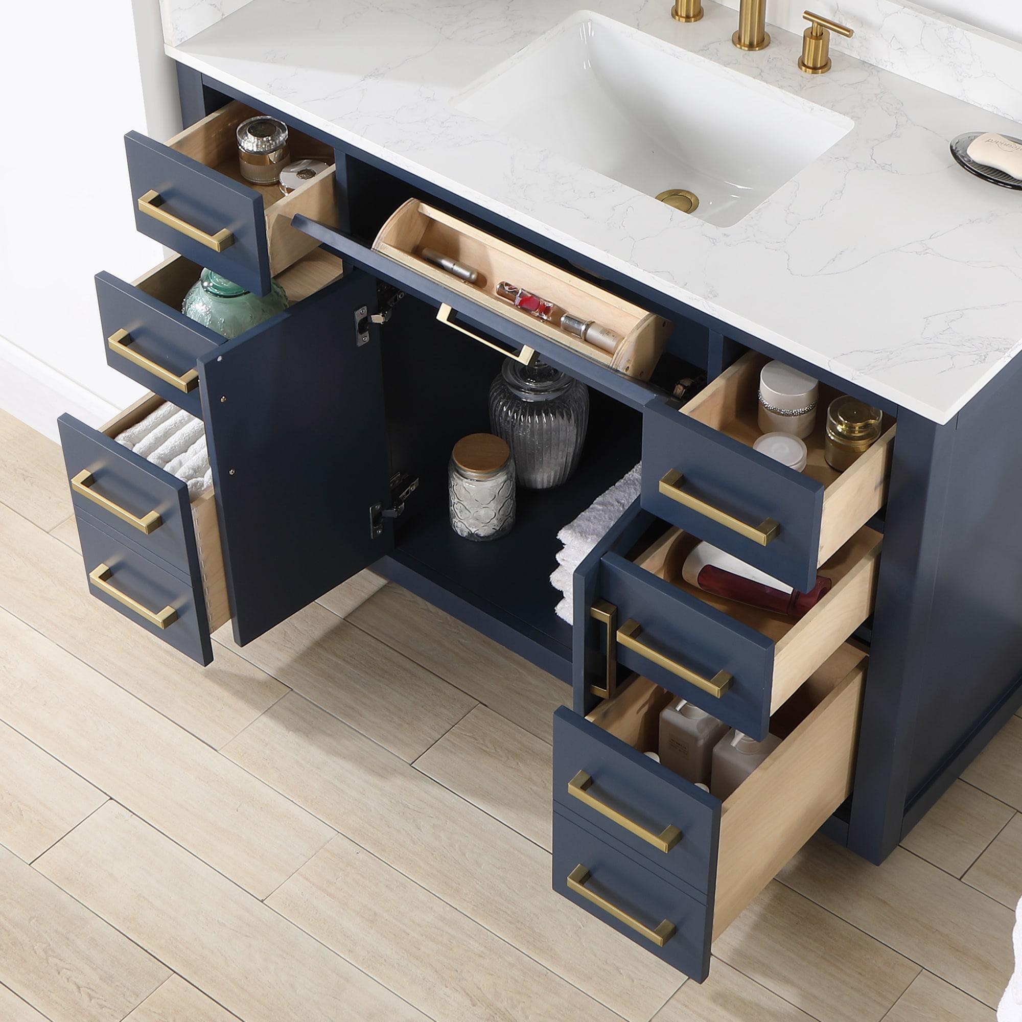 Gavino 48" Wood Vanity in Royal Blue with Composite Stone Top and Mirror