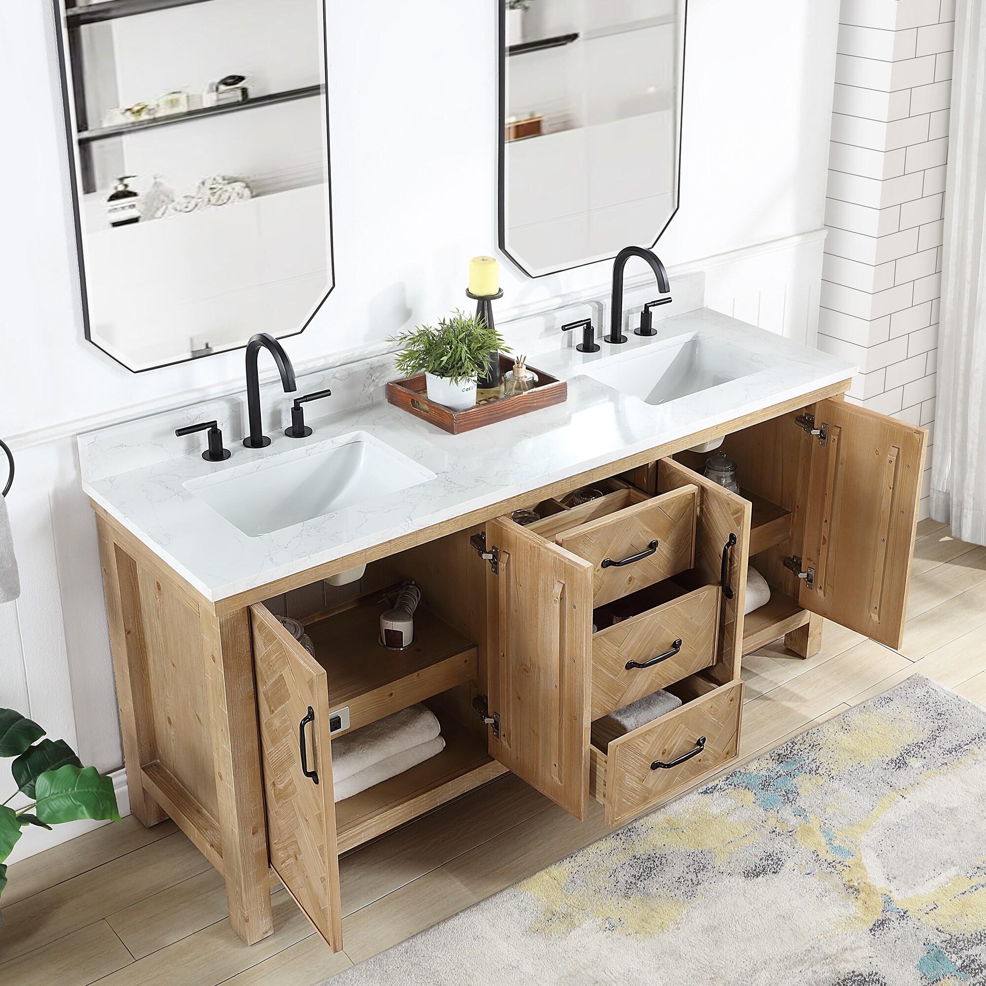 Javier 72" Bath Vanity in Spruce Antique Brown with White Grain Composite Stone