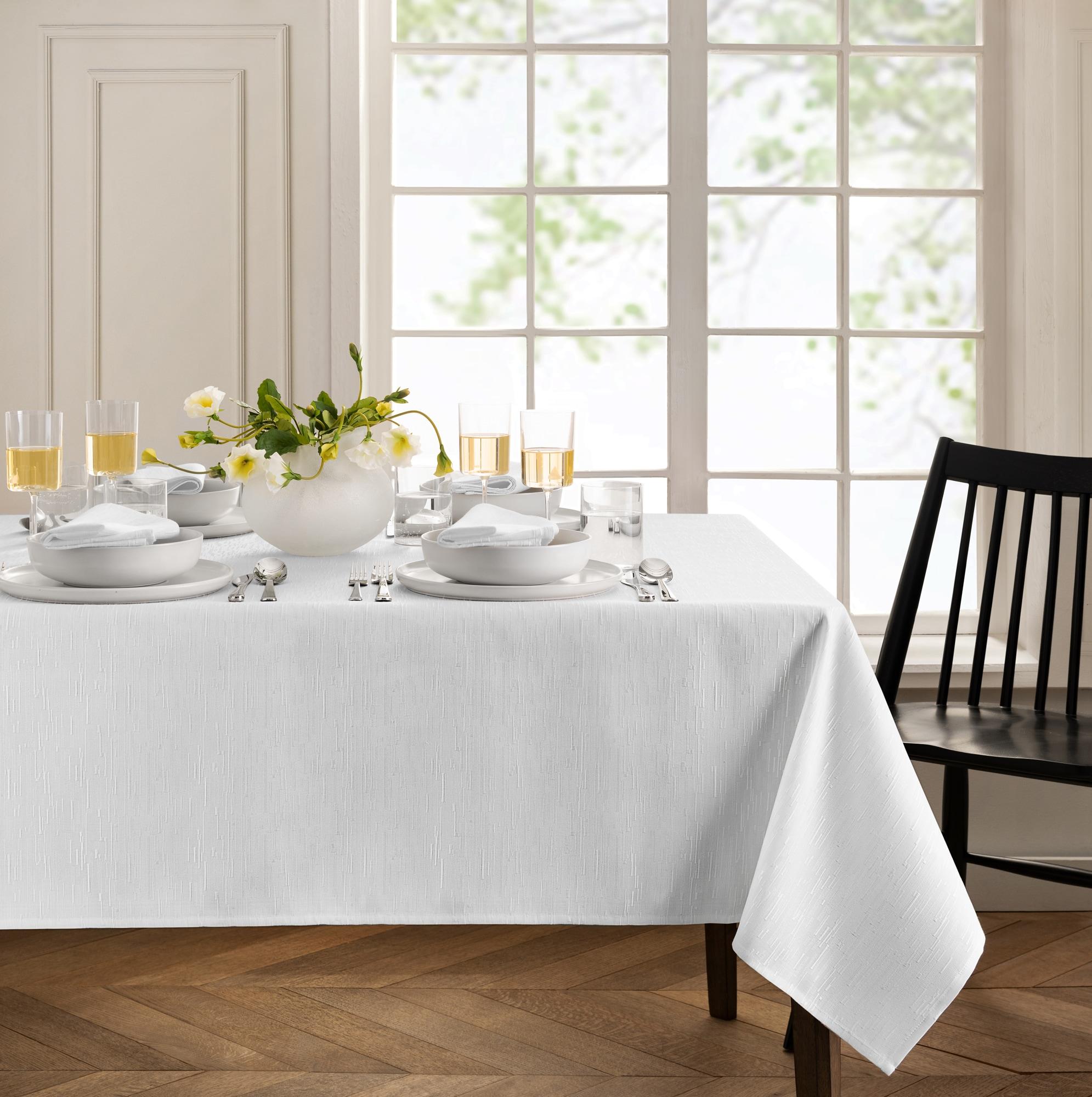 Continental Solid Texture Water and Stain Resistant Tablecloth - 60" x 84" Rectangle - White - Elrene Home Fashions