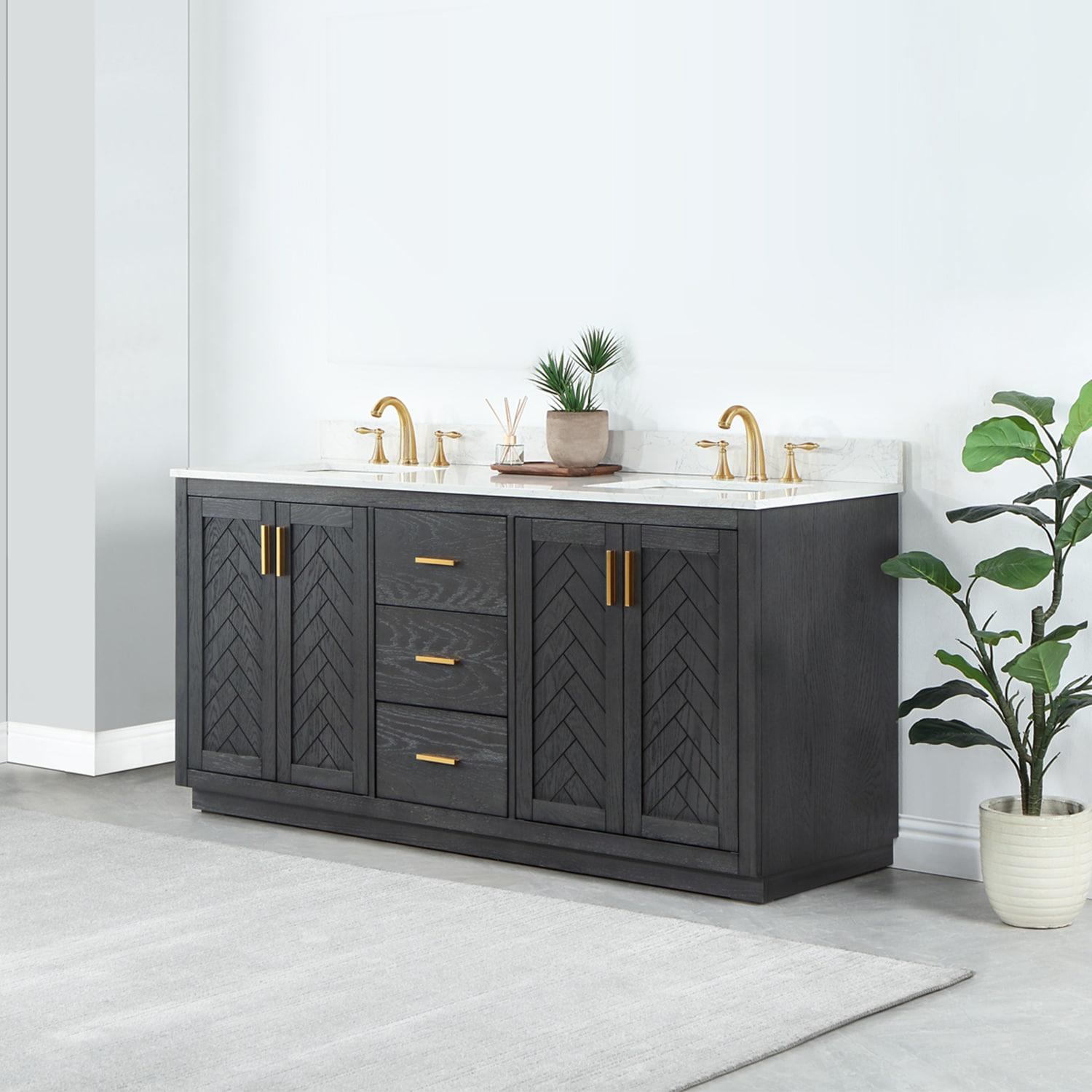 Gazsi 72" Double Bathroom Vanity Set in Brown Oak without Mirror