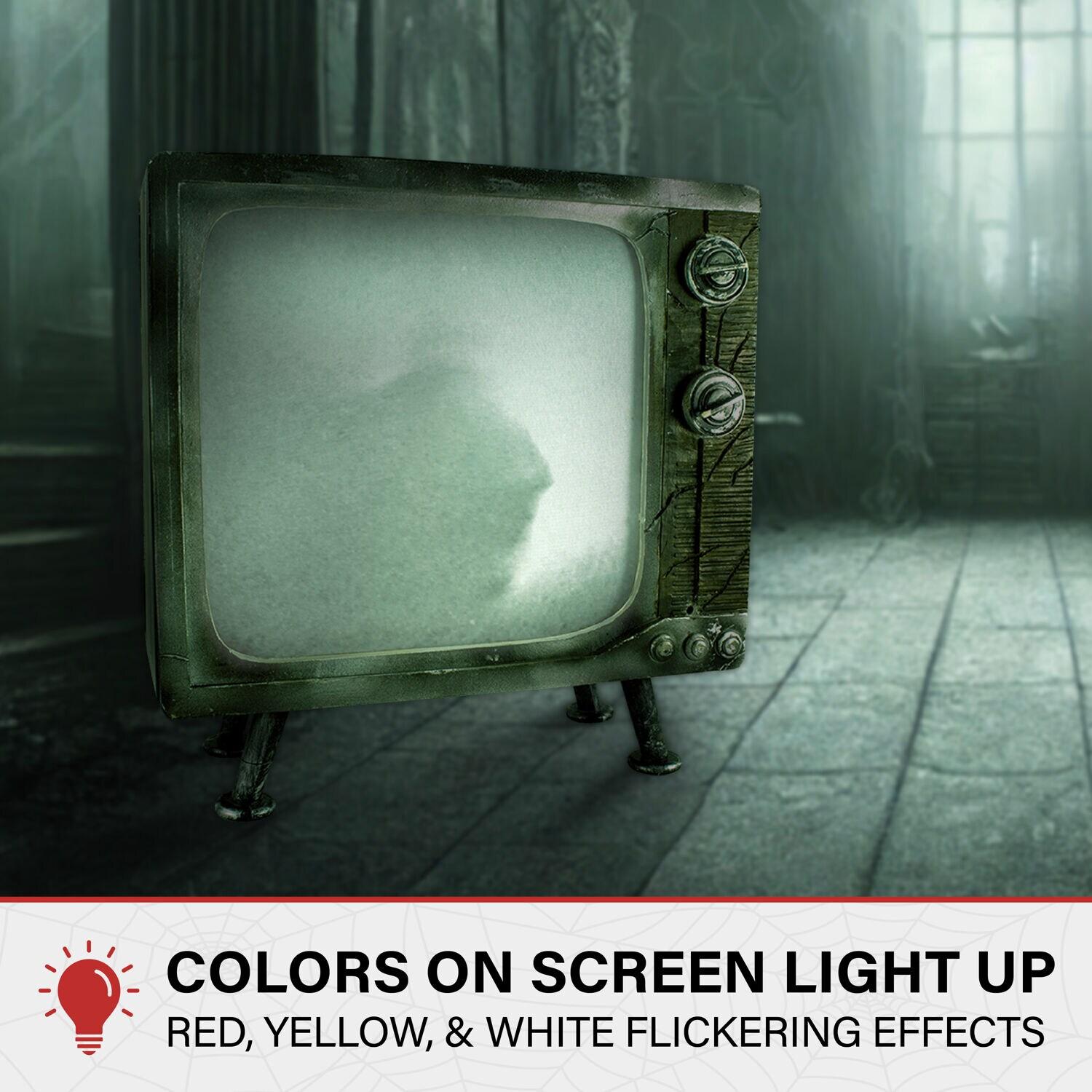 Haunted Hill Farm 11.8" H 4.7 lbs Haunted TV Animatronic White LED lights, Halloween Decor, HHHAUNTTV-1FLSA