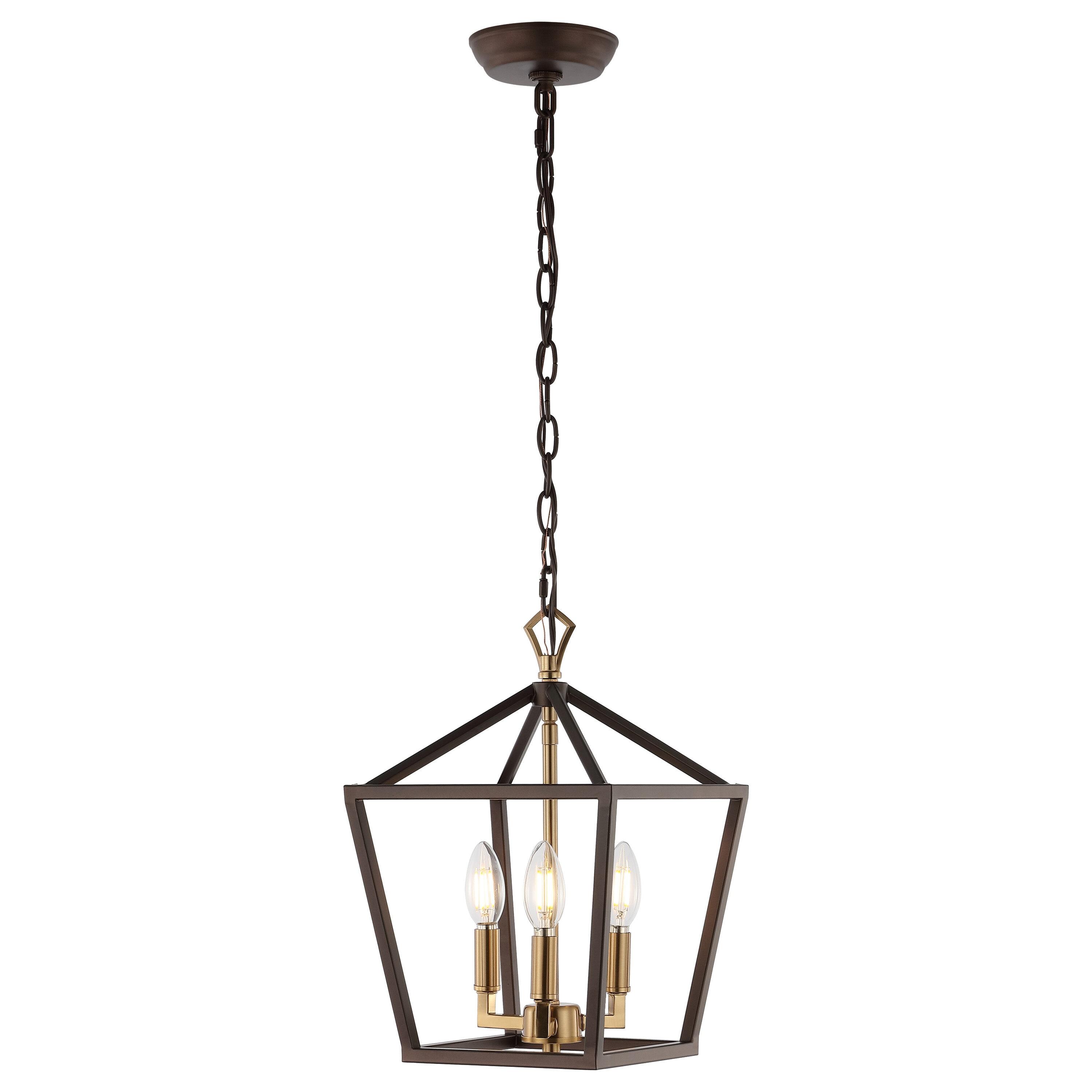 Ojai 10" 3-Light Iron Classic Modern Lantern LED Pendant, Oil Rubbed Bronze/Brass Gold