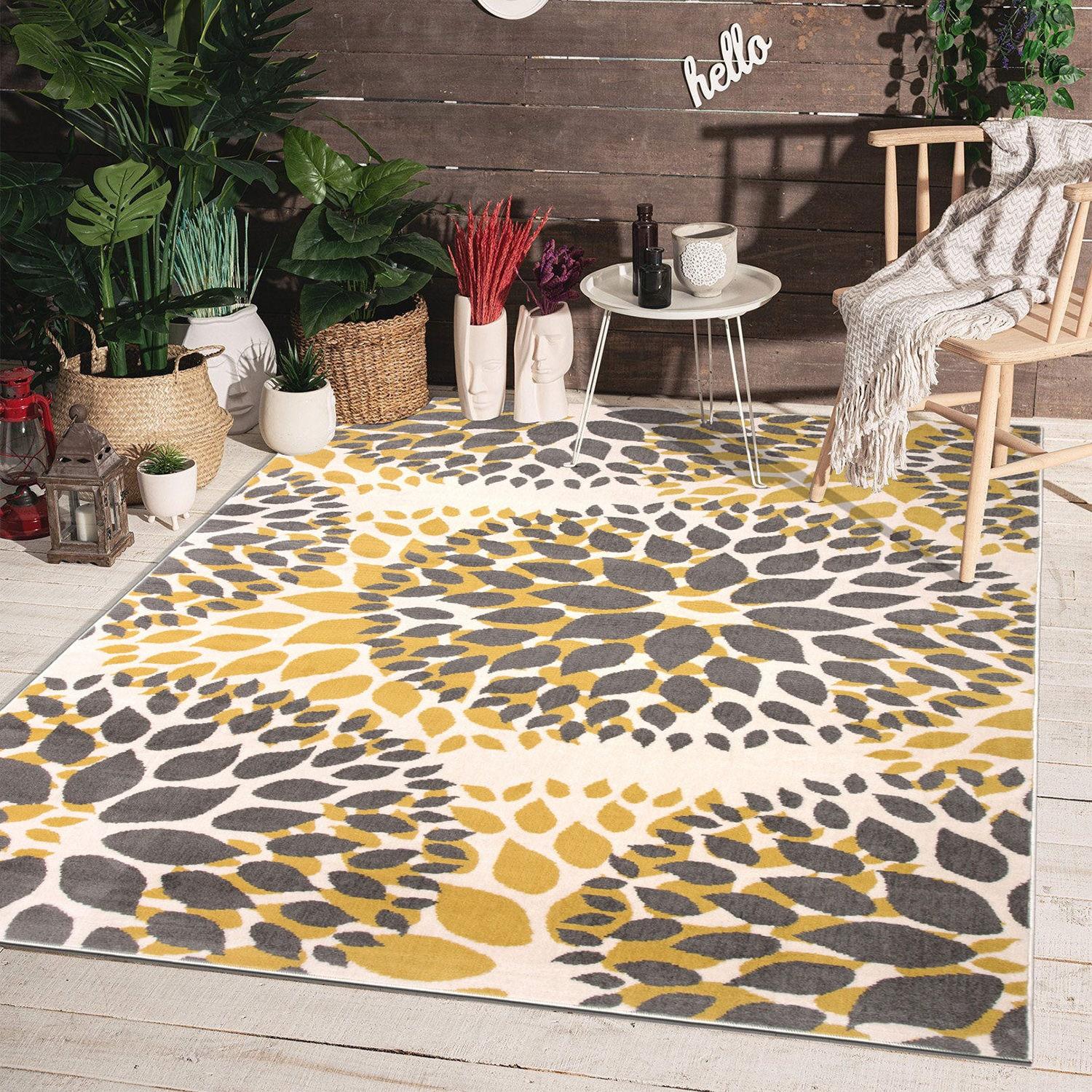 World Rug Gallery Modern Floral Circles Yellow 6'6" x 9' Area Rug