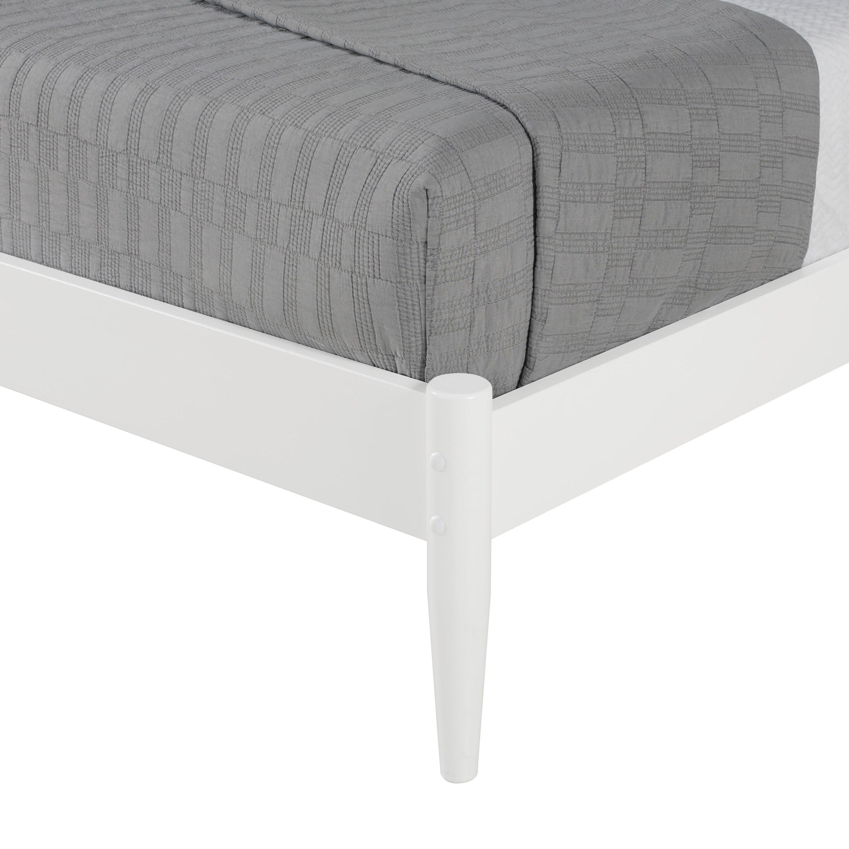 Camaflexi Mid Century Slat Bed Solid Wood Bed Frame with Headboard, King, White
