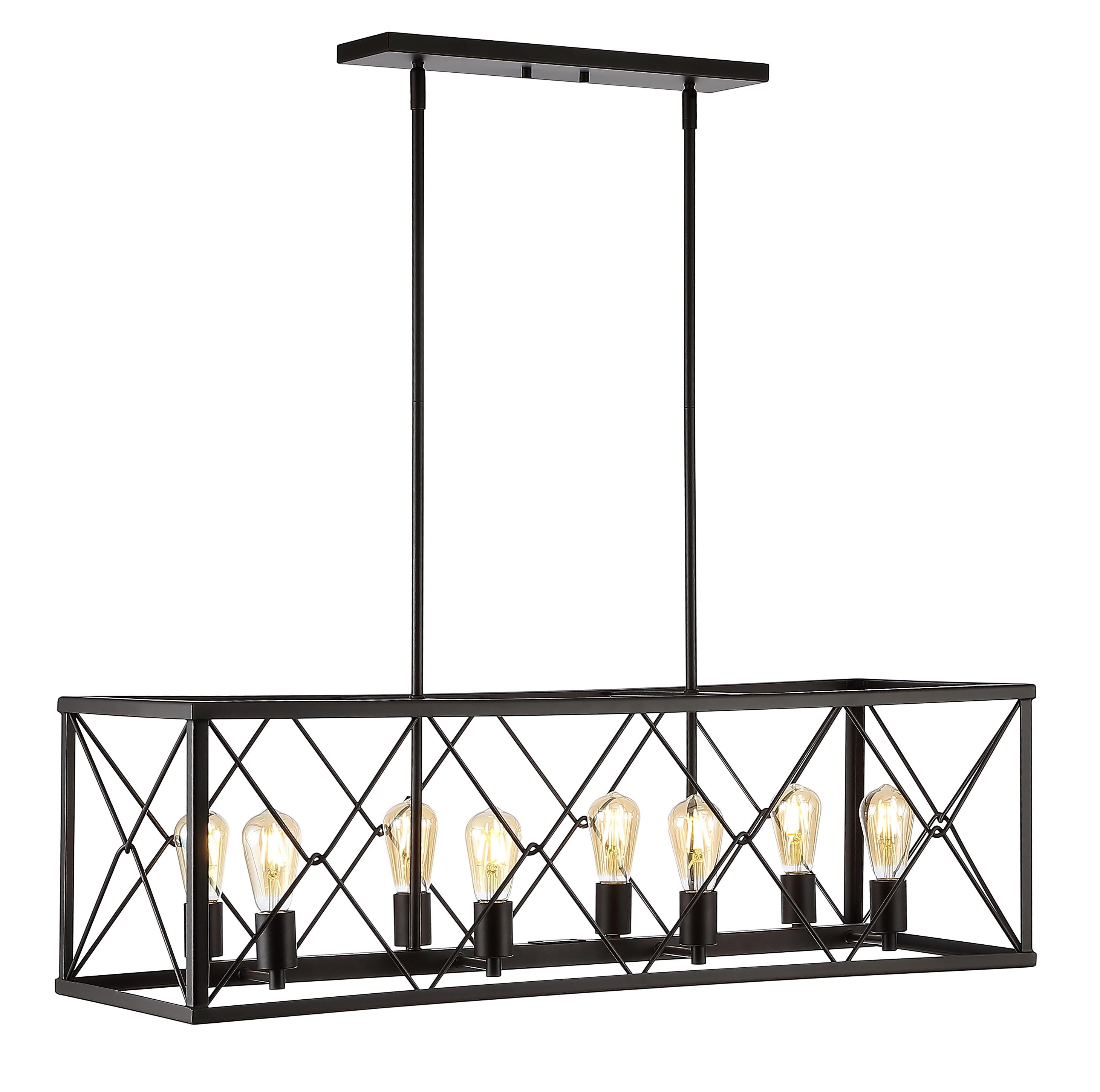 JONATHAN Y Galax 39" 8-Light Adjustable Iron Farmhouse Industrial LED Dimmable Pendant, Oil Rubbed Bronze