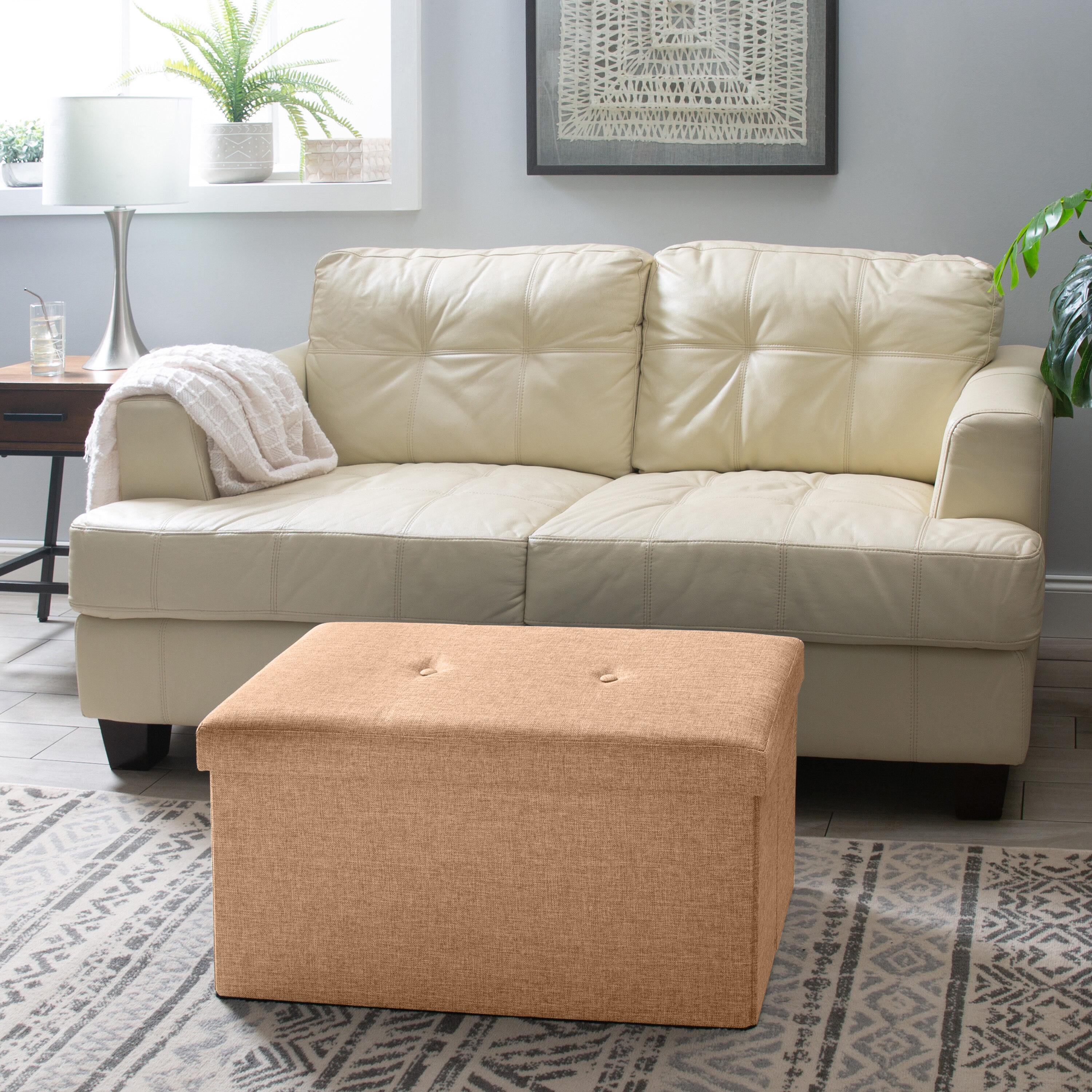 Simplify Faux Linen Double Folding Storage Ottoman in Camel