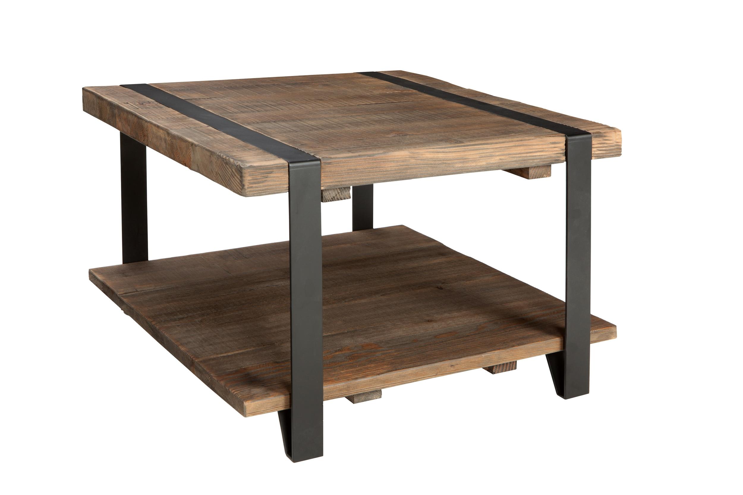 27" Modesto Square Coffee Table Brown - Alaterre Furniture: Rustic Industrial Style, Fixed Shelf, Metal Frame