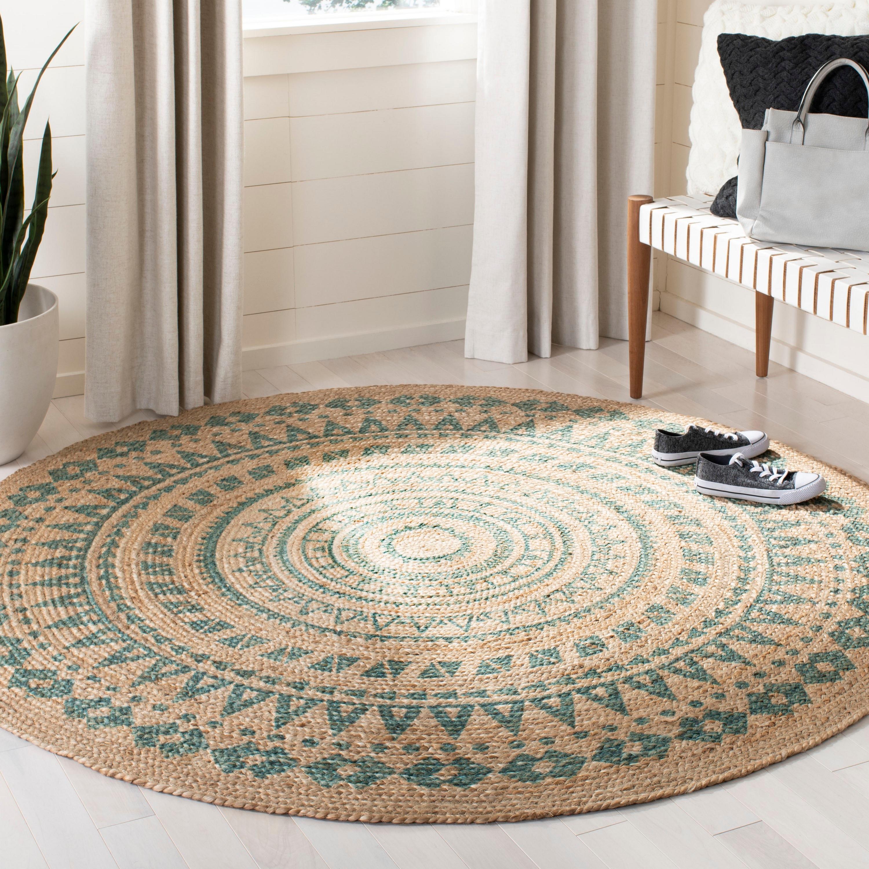 Natural Fiber NF802 Hand Woven Indoor Area Rug - Aqua/Natural - 3' Round - Safavieh