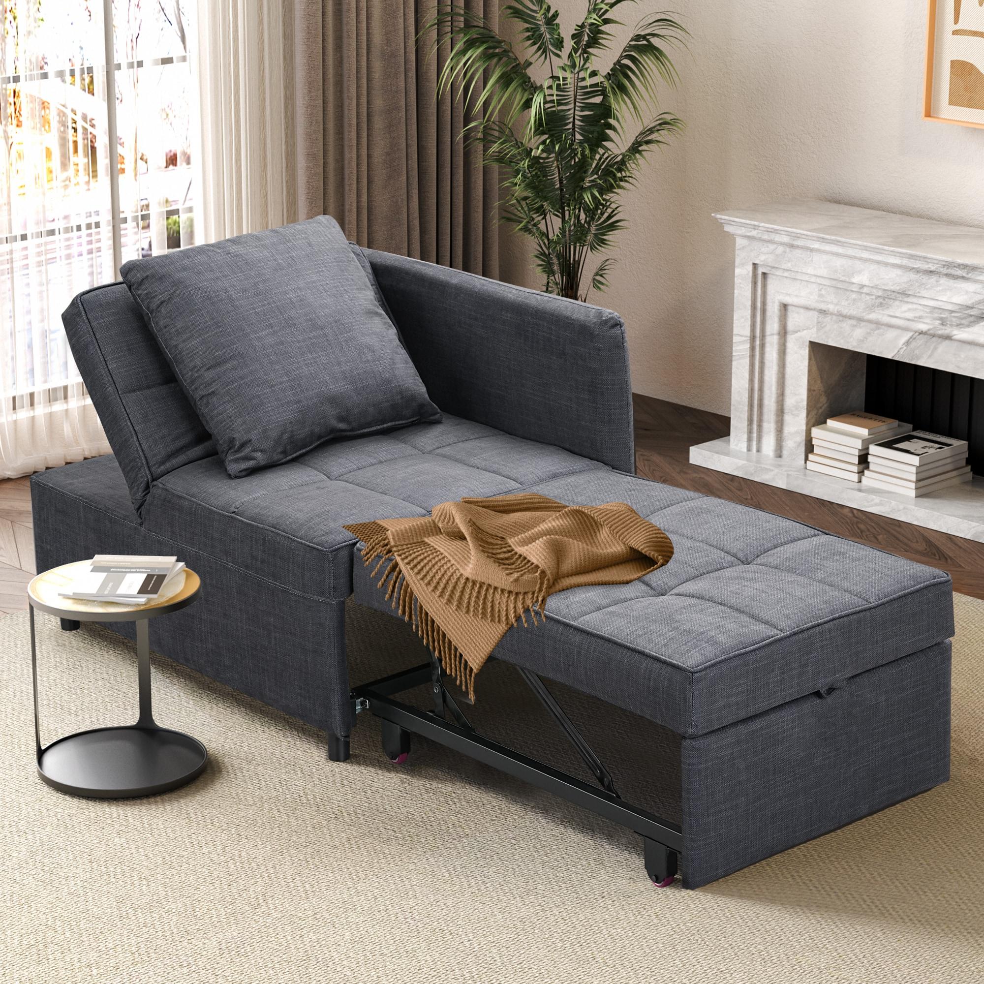 Ainfox 4-in-1 Convertible Sleeper Chair Bed Pull Out Sofa Bed Chaise Lounge for Home Office, Grey