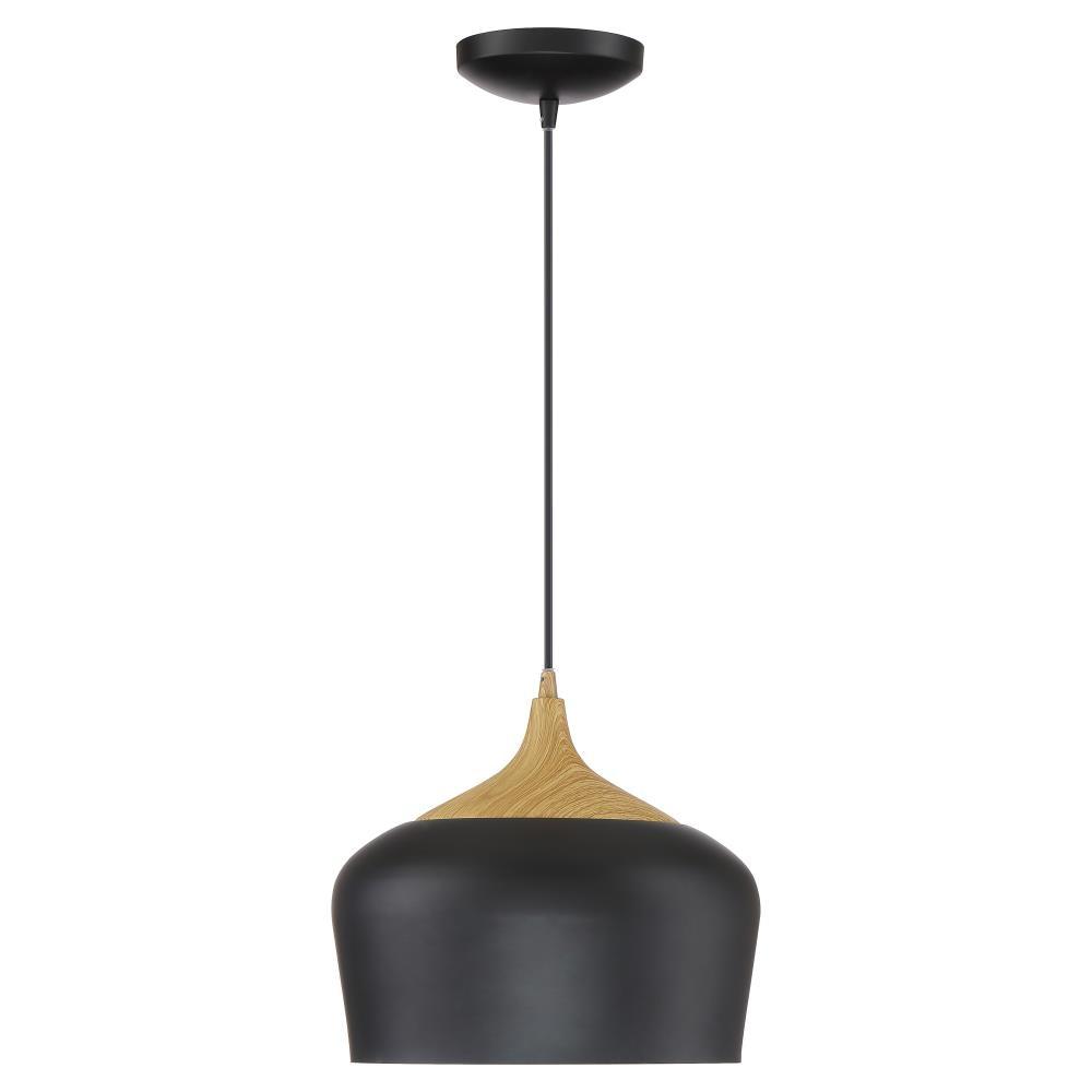 Access Lighting 52057LEDDLP-BL-WGN 12 in. Blend LED Pendant Ceiling Light, Black with Wood Grain