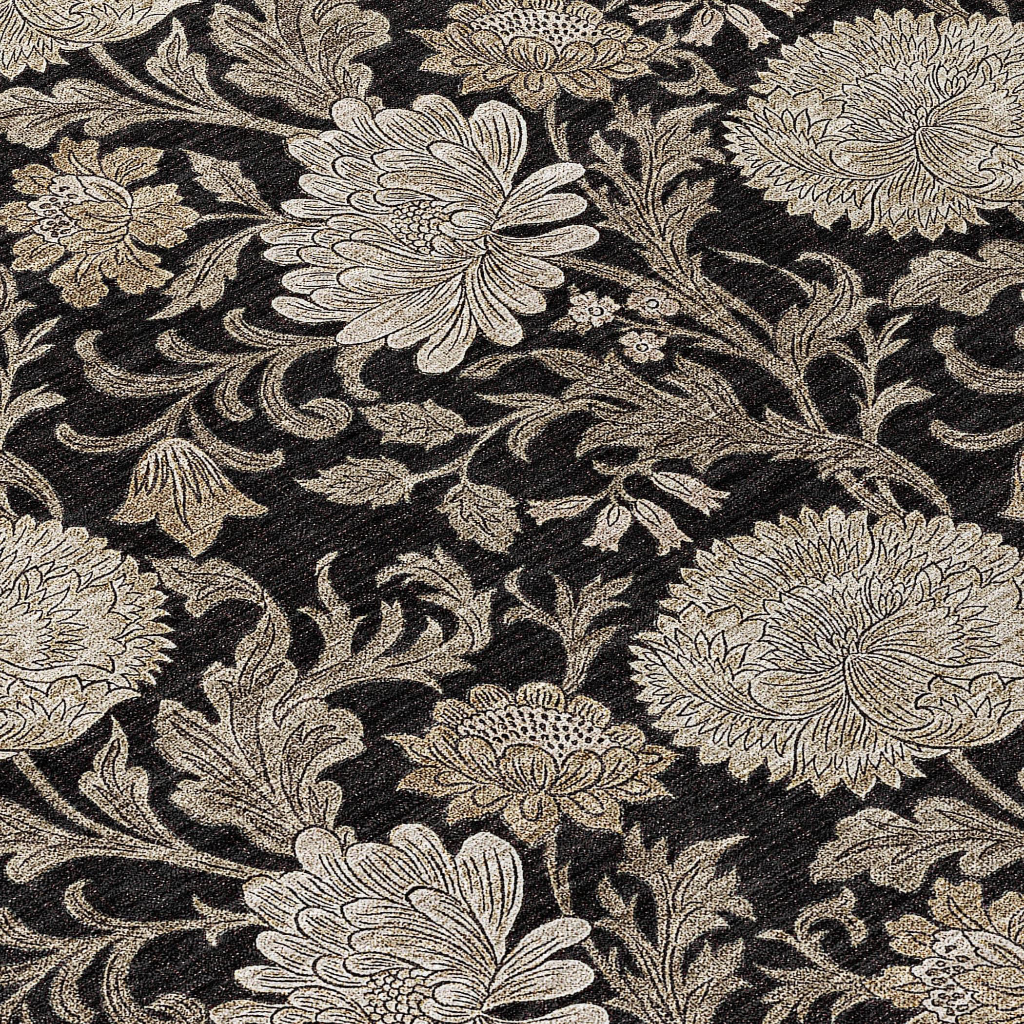 Addison Rugs Machine Washable Indoor/ Outdoor Chantille Floral Rug Black - 1'8" x 2'6"