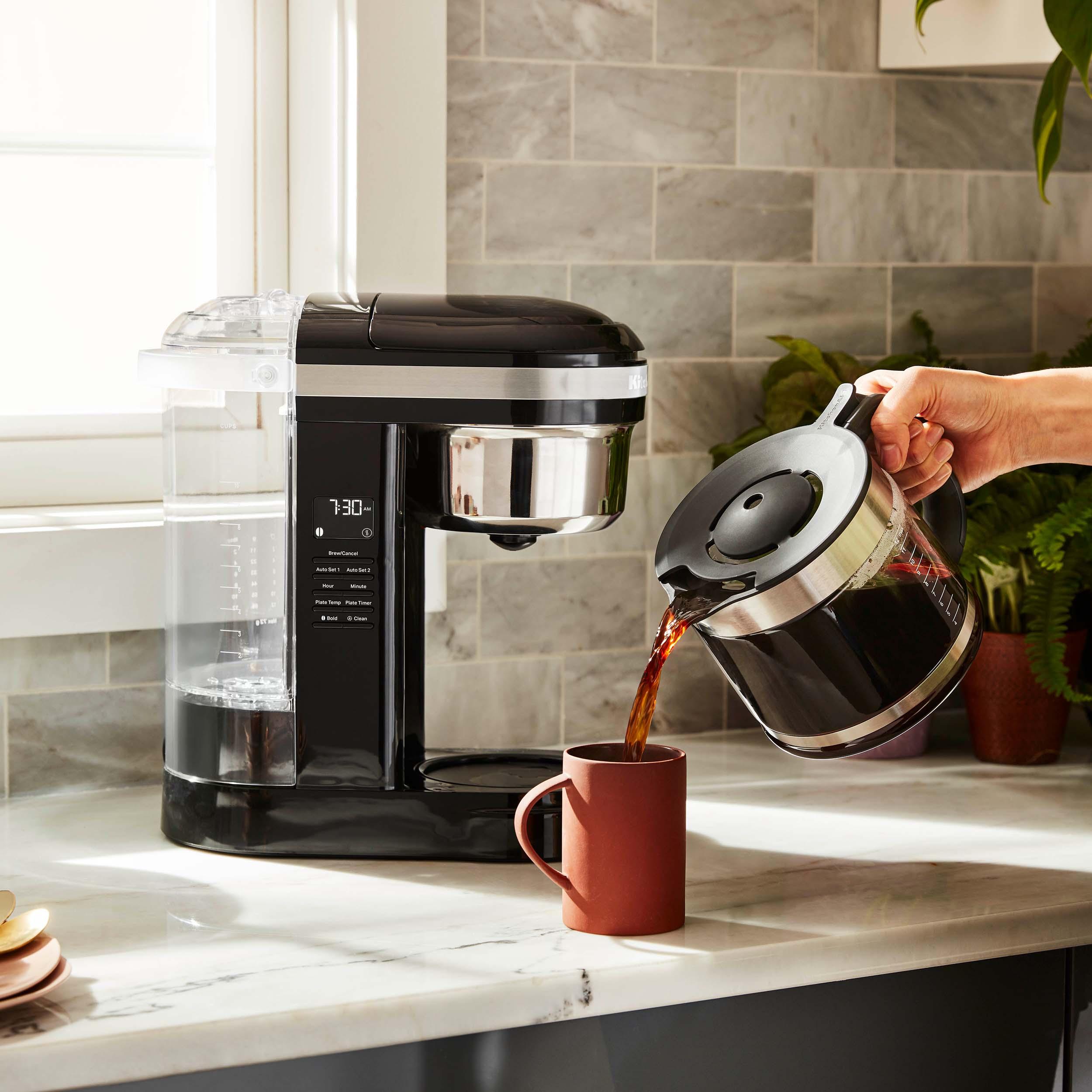 KitchenAid 12 Cup Drip Coffee Maker with Spiral Showerhead and Programmable Warming Plate, Onyx Black, KCM1209