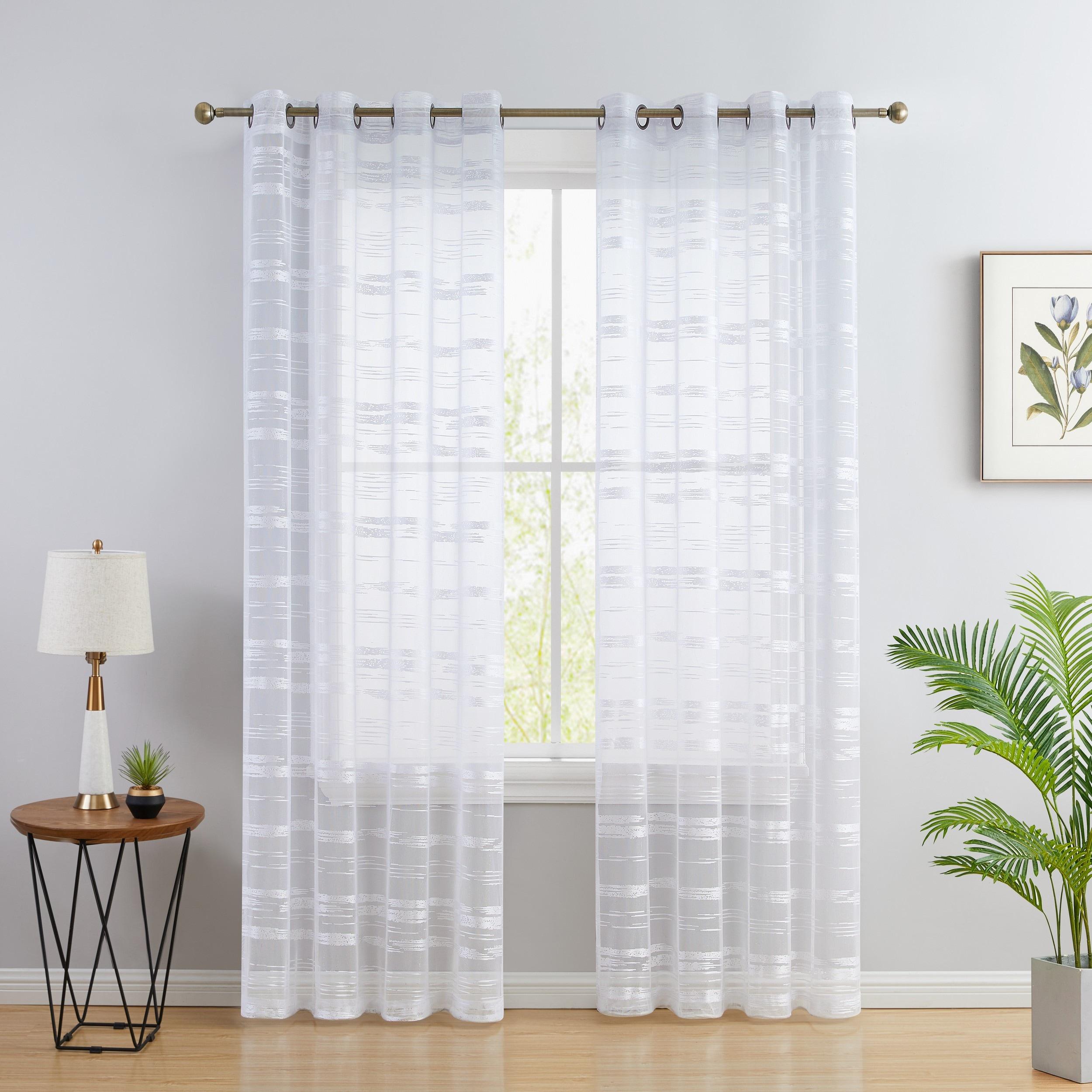 HLC.ME Broadway Stripe Decorative Semi Sheer Light Filtering Grommet Window Treatment Curtain Panels - Set of 2 - White, 54 W x 96 L