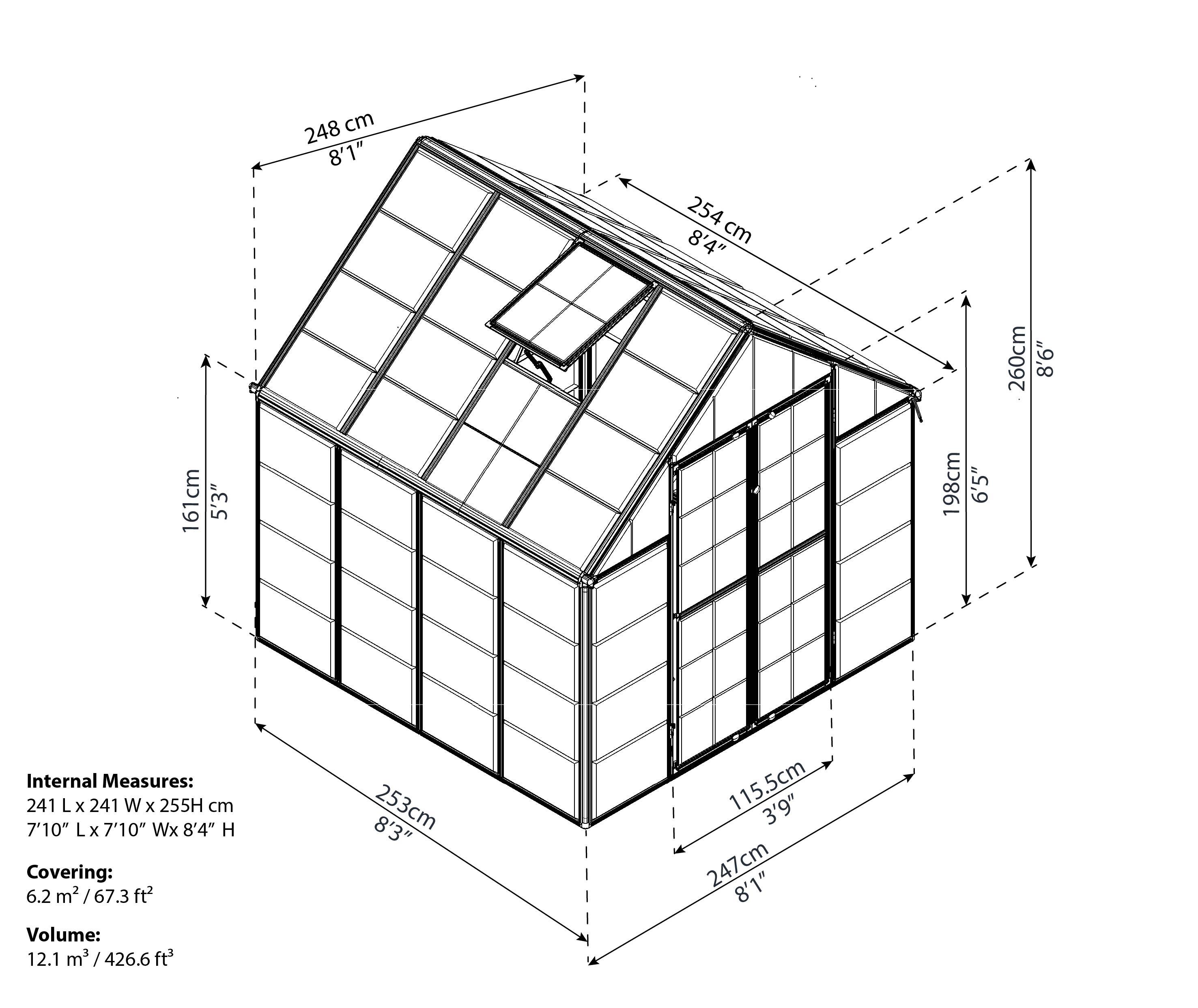 Palram - Canopia Snap & Grow 8' x 8' Polycarbonate/Aluminum Walk-In Greenhouse – Silver - with Roof Vent