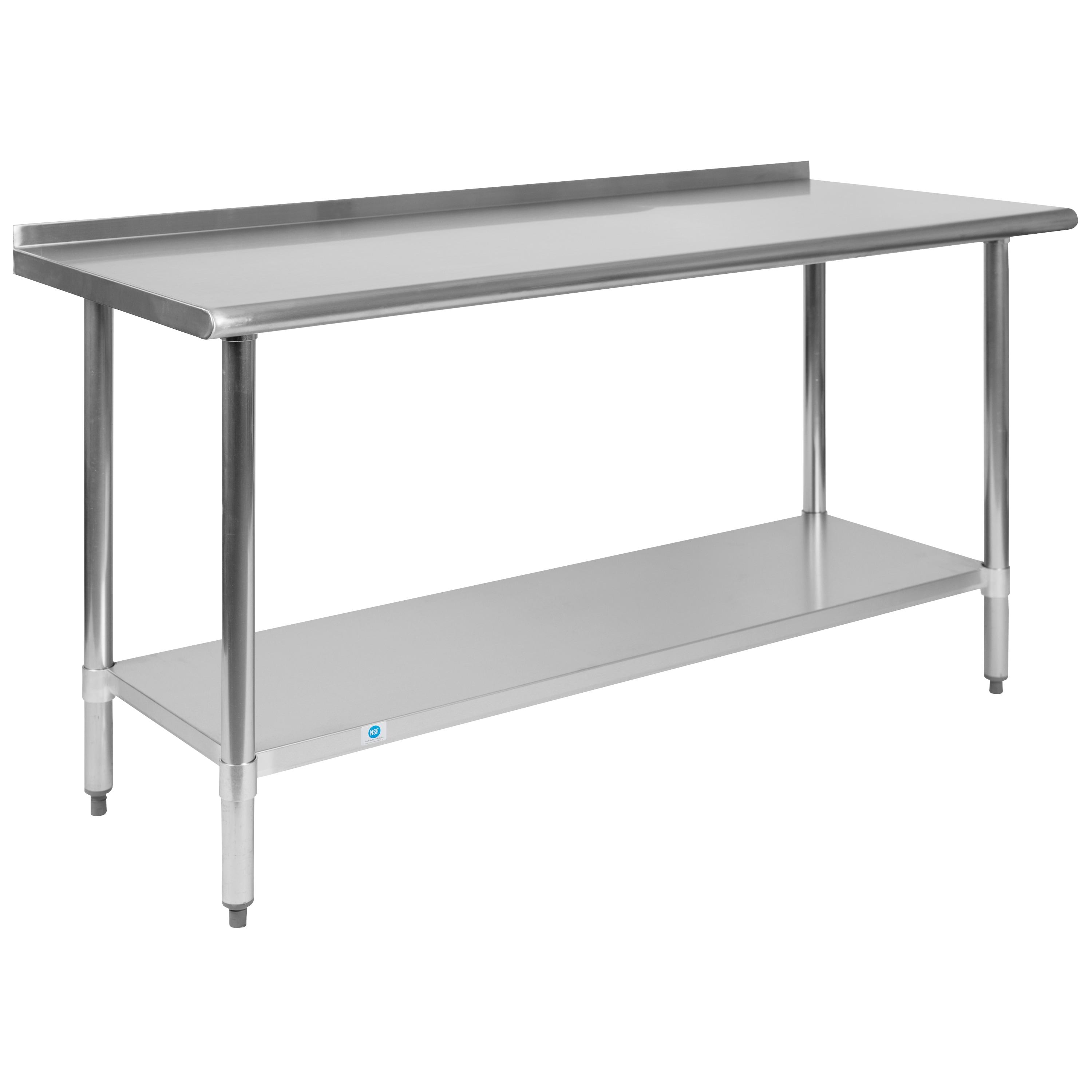 Woodford Stainless Steel Prep and Work Table with Backsplash and Undershelf by Flash Furniture