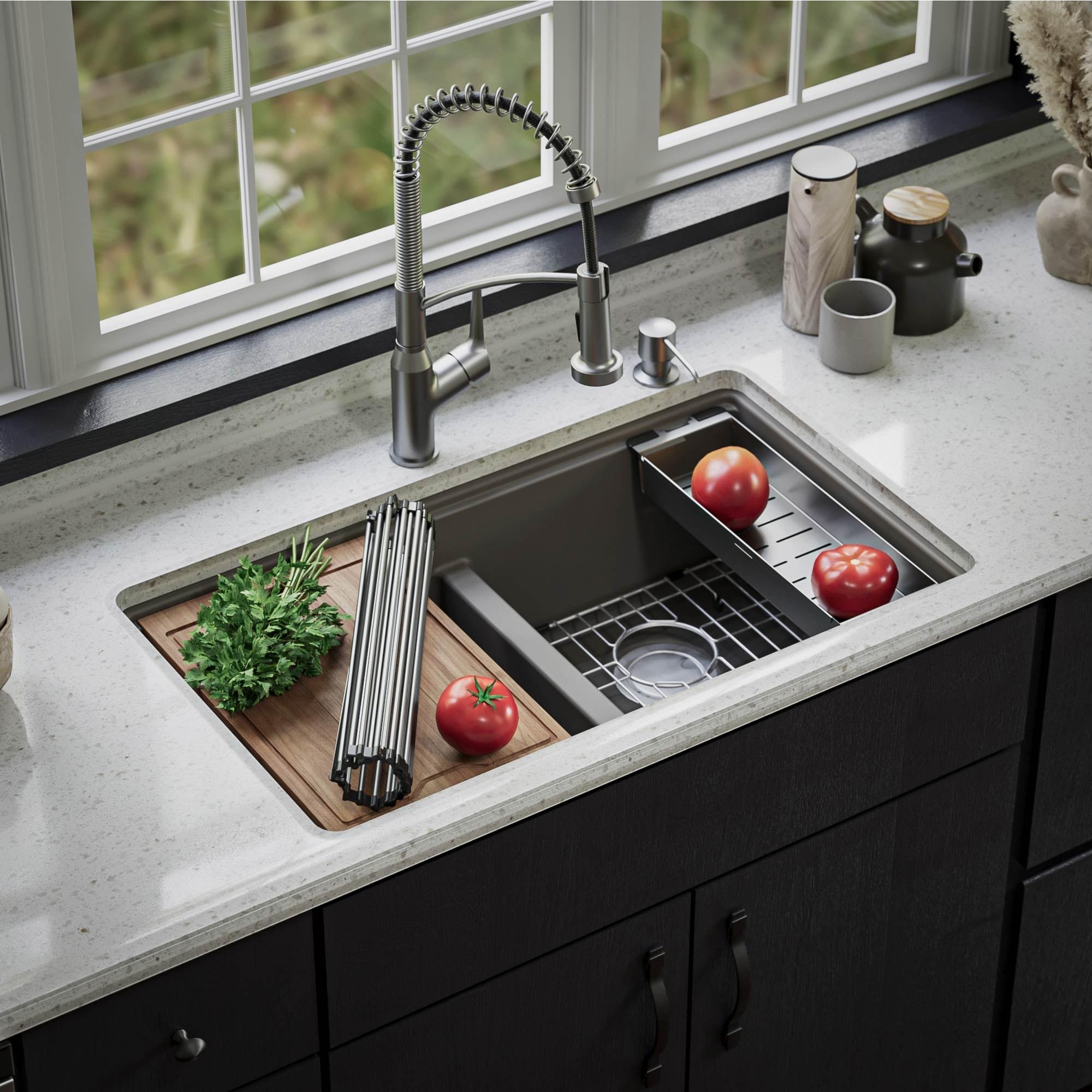 Quartz Undermount Sinks 32.5'' L Undermount Double Bowl Kitchen Sink