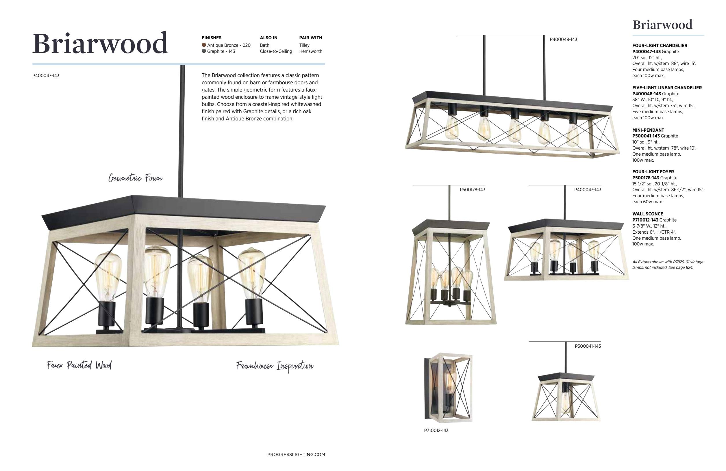 Progress Lighting Briarwood 4-Light Foyer Pendant, Textured Black, No Shade