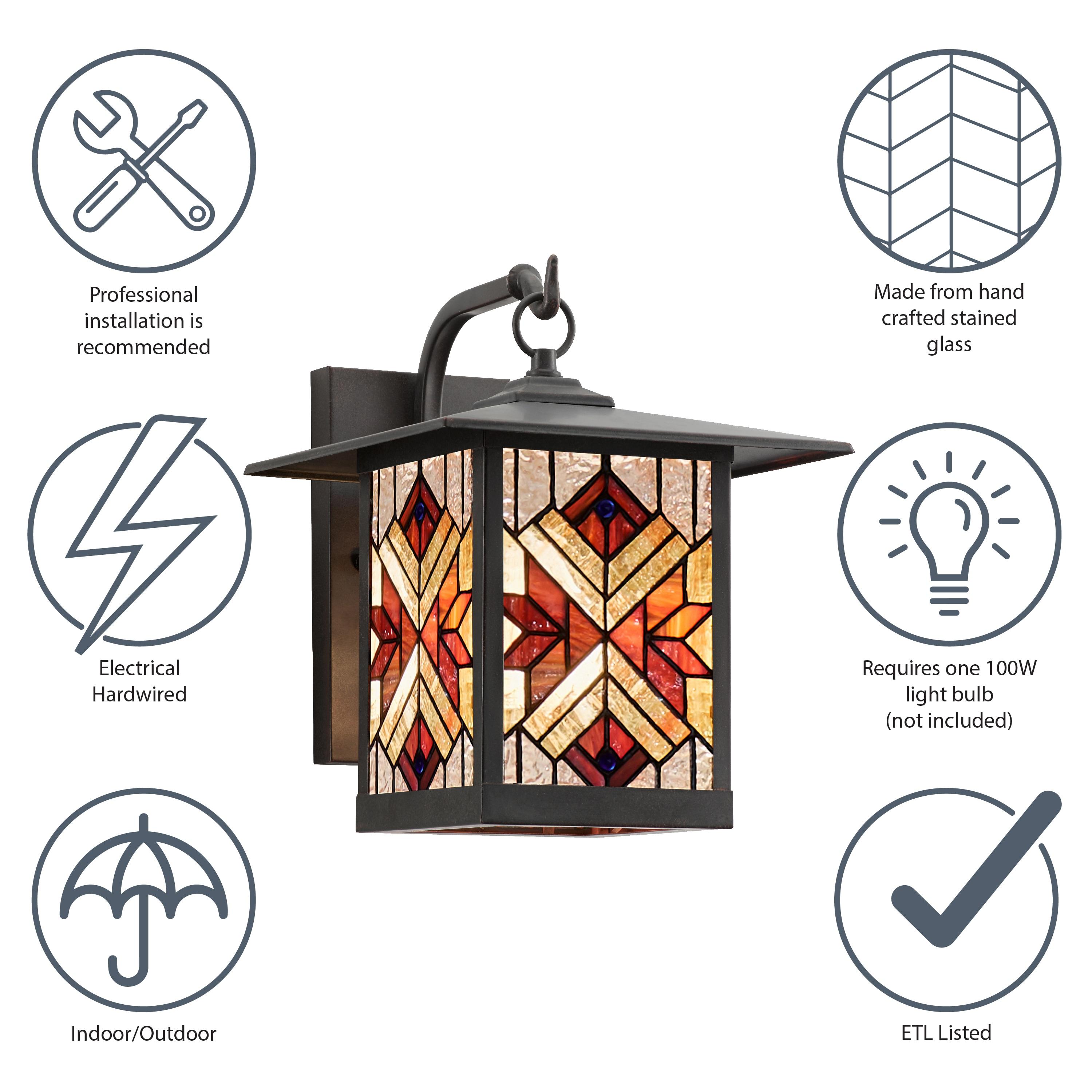 Brousseau Bronze 11.75"H Mission Style Stained Glass Outdoor Lantern, Red