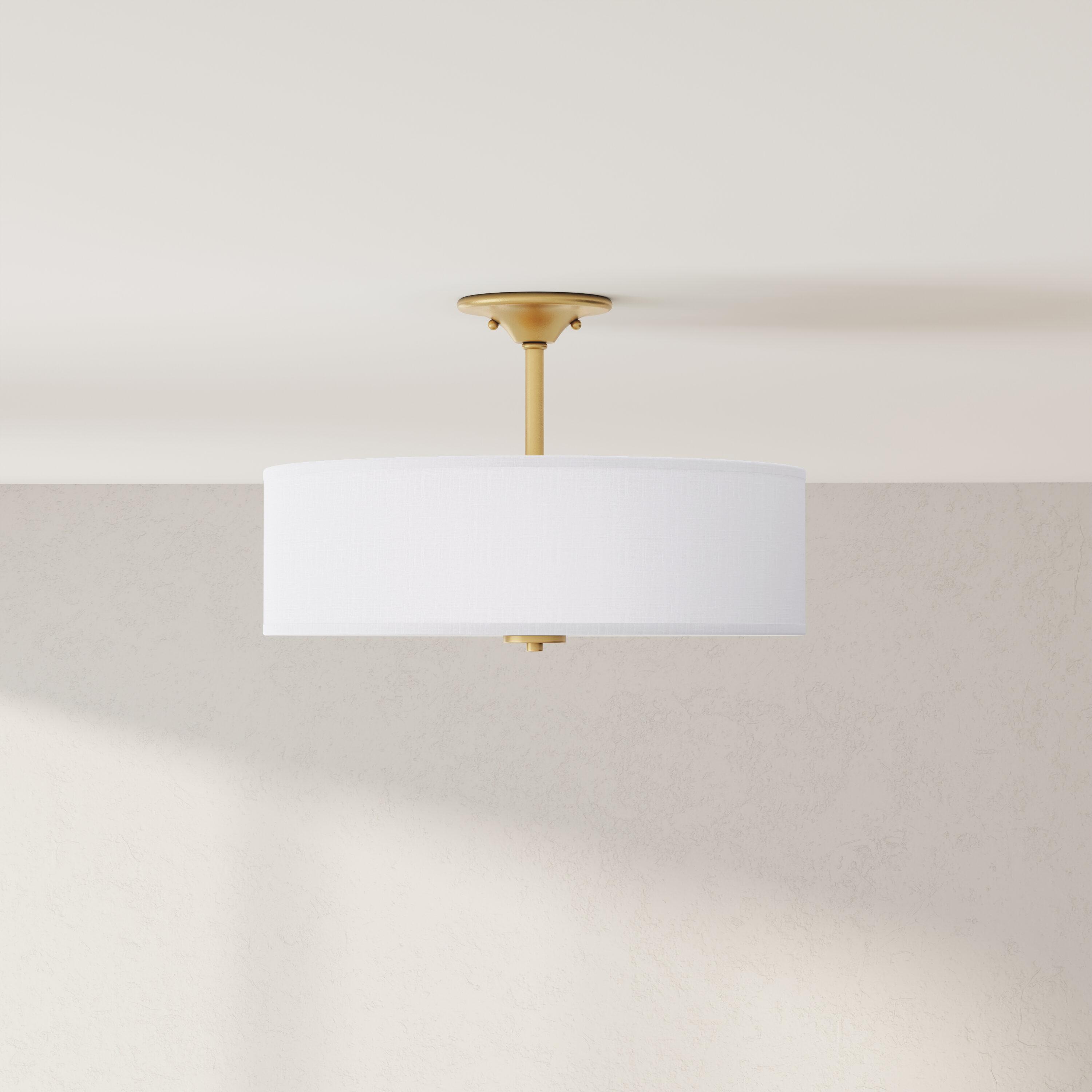 Progress Lighting, Inspire Collection, 3-Light Semi-Flush Mount, Satin Brass, Summer Linen Shade