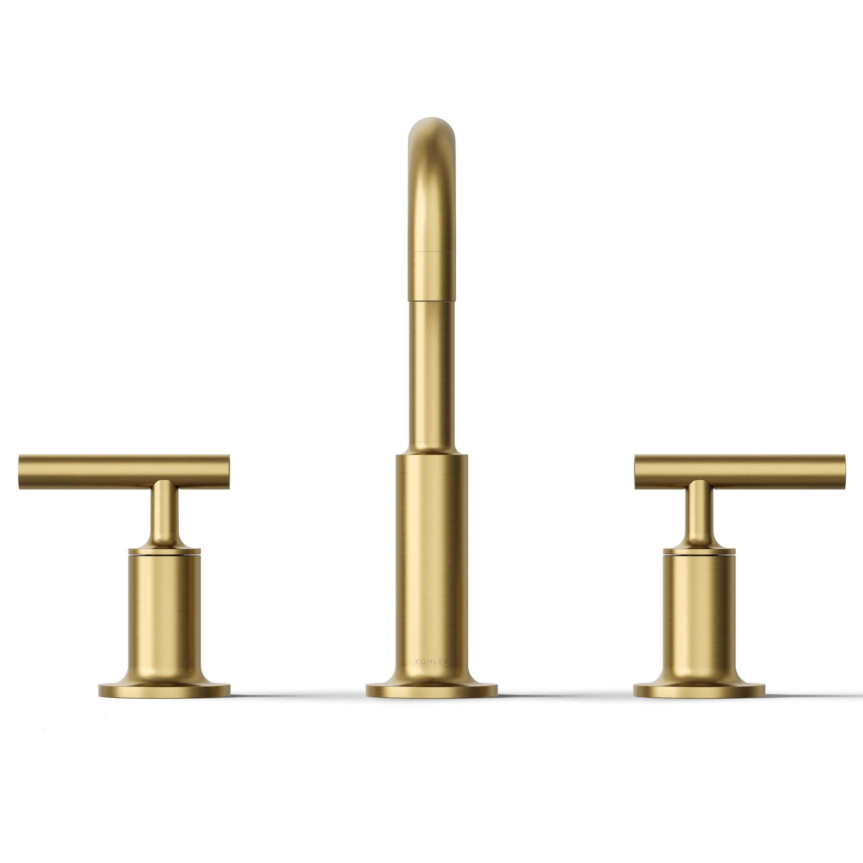 Purist® Widespread Faucet with Drain Assembly Low Lever Handles and Low Gooseneck Spout