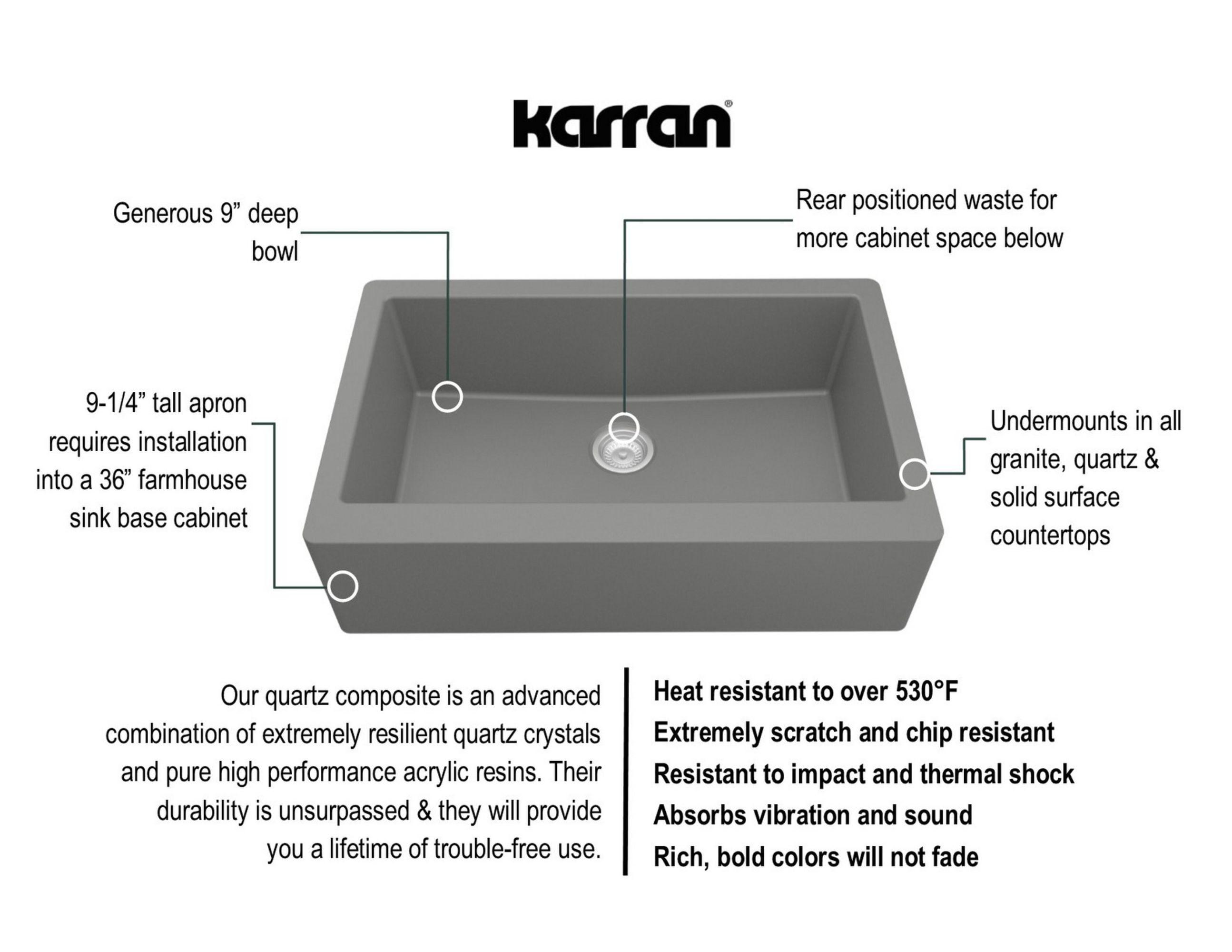 Karran Farmhouse/Apron-Front Quartz Composite 34'' X 21-1/4'' Single Bowl Kitchen Sink