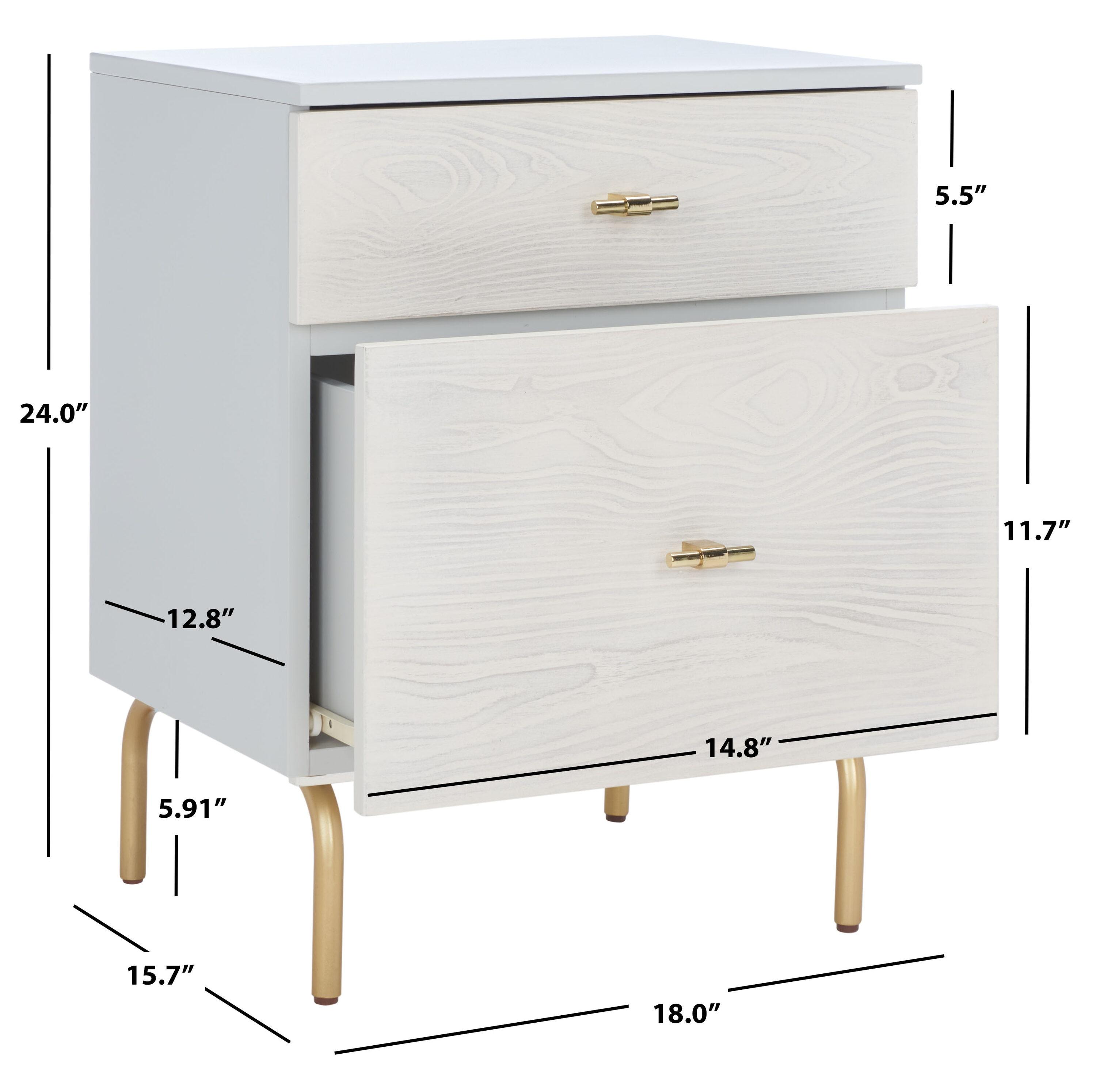 Genevieve 2 Drawer Nightstand - NST5002 - Grey/White Washed - Safavieh