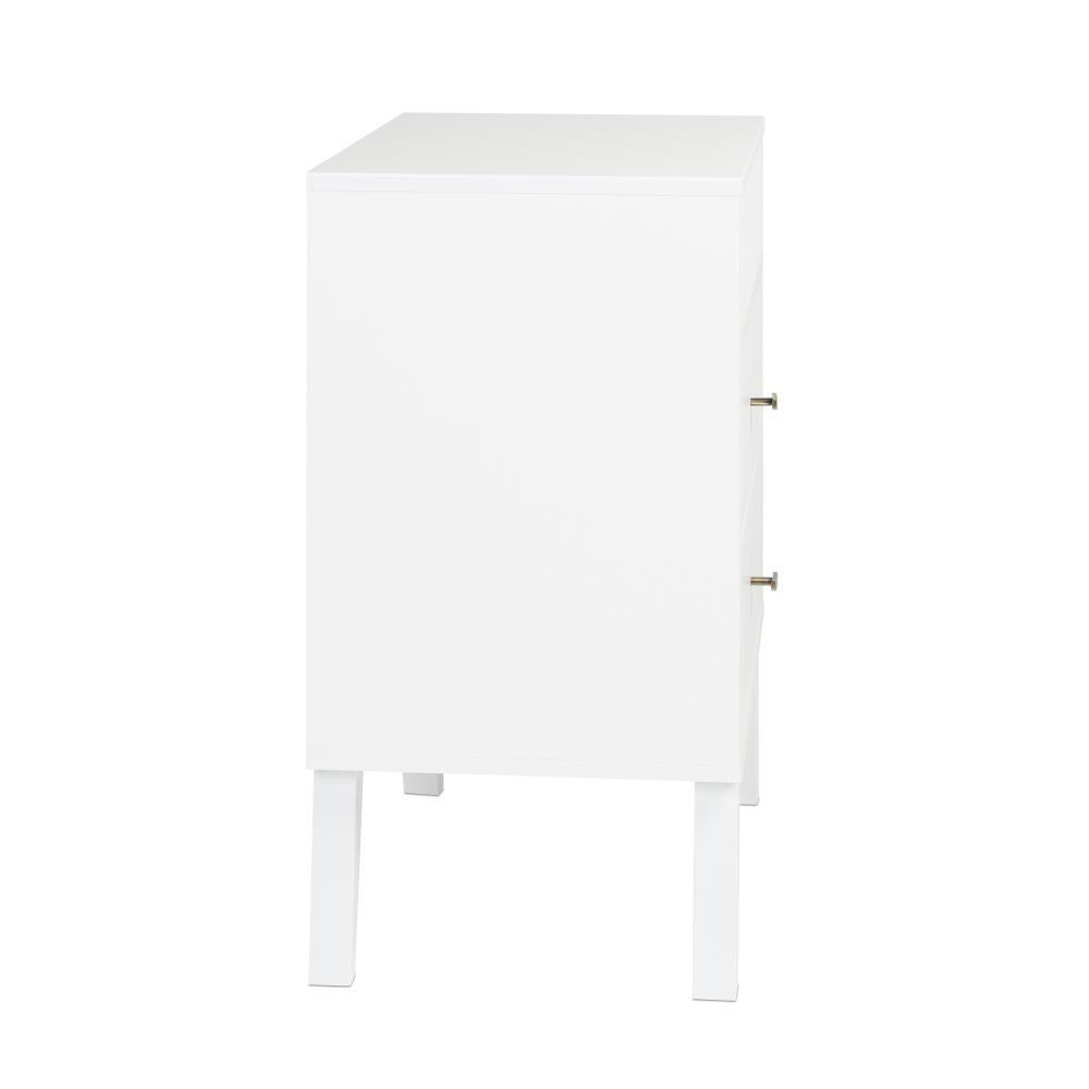 Mid Century Modern 2 Drawer Tall Nightstand with Shelf White - Prepac: Wood Laminate, Includes Anti-Tip Hardware