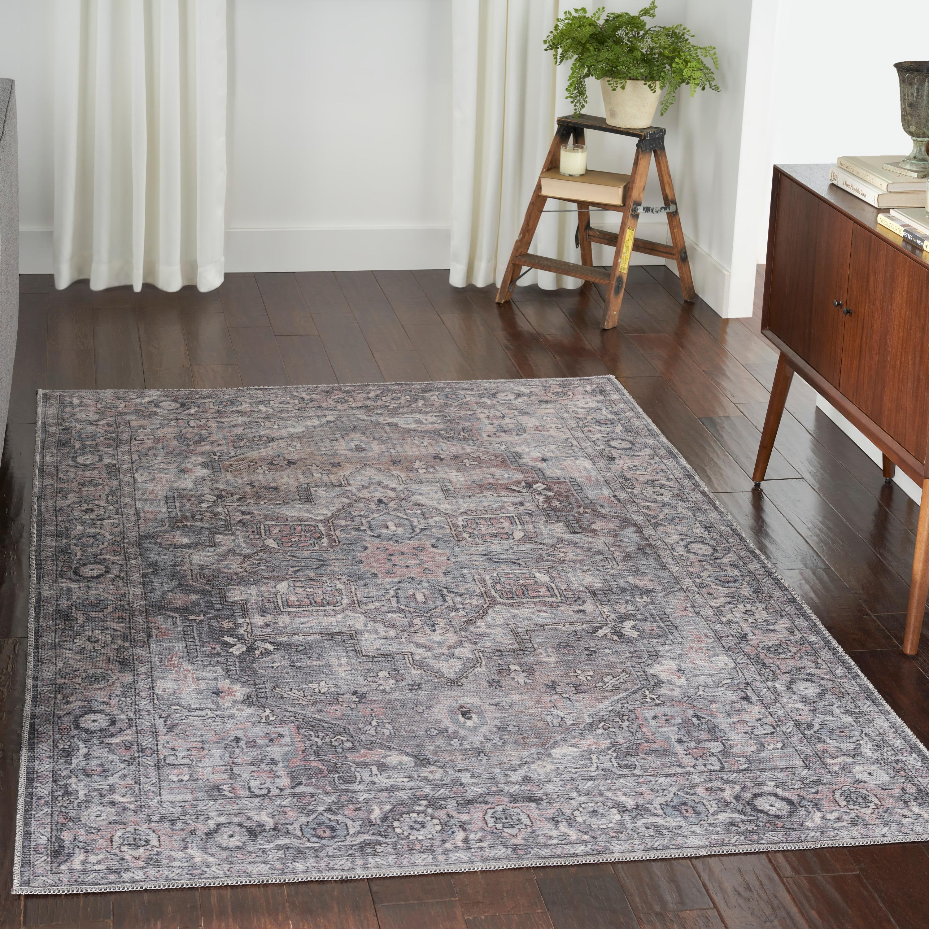 Nourison New Concept Washables Back to College 4' x 6' Grey Vintage Indoor Non-Slip Flatweave Rug